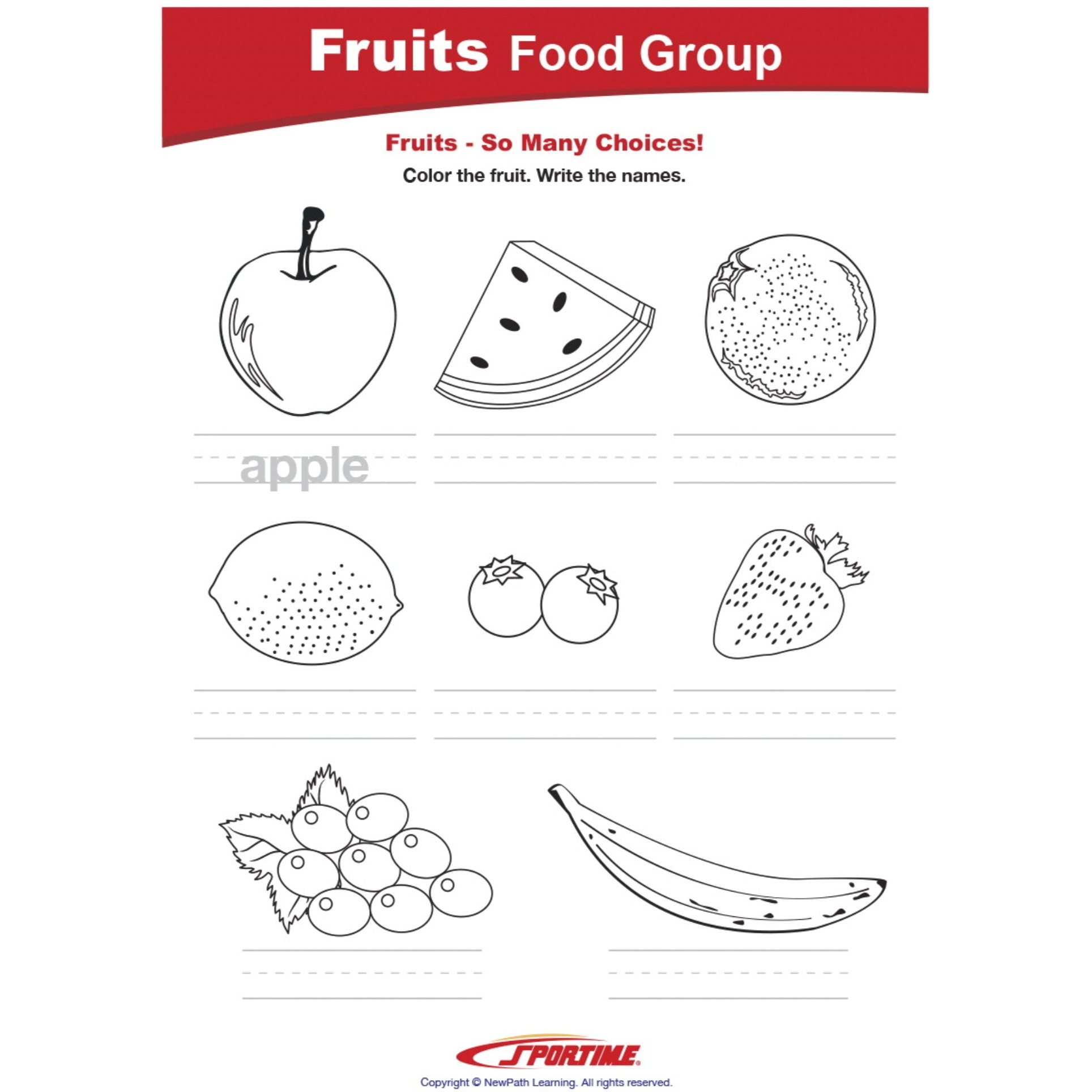 Sportime Fruits Food Group Visual Learning Guide, 4 Pages, Grades 1 to 4