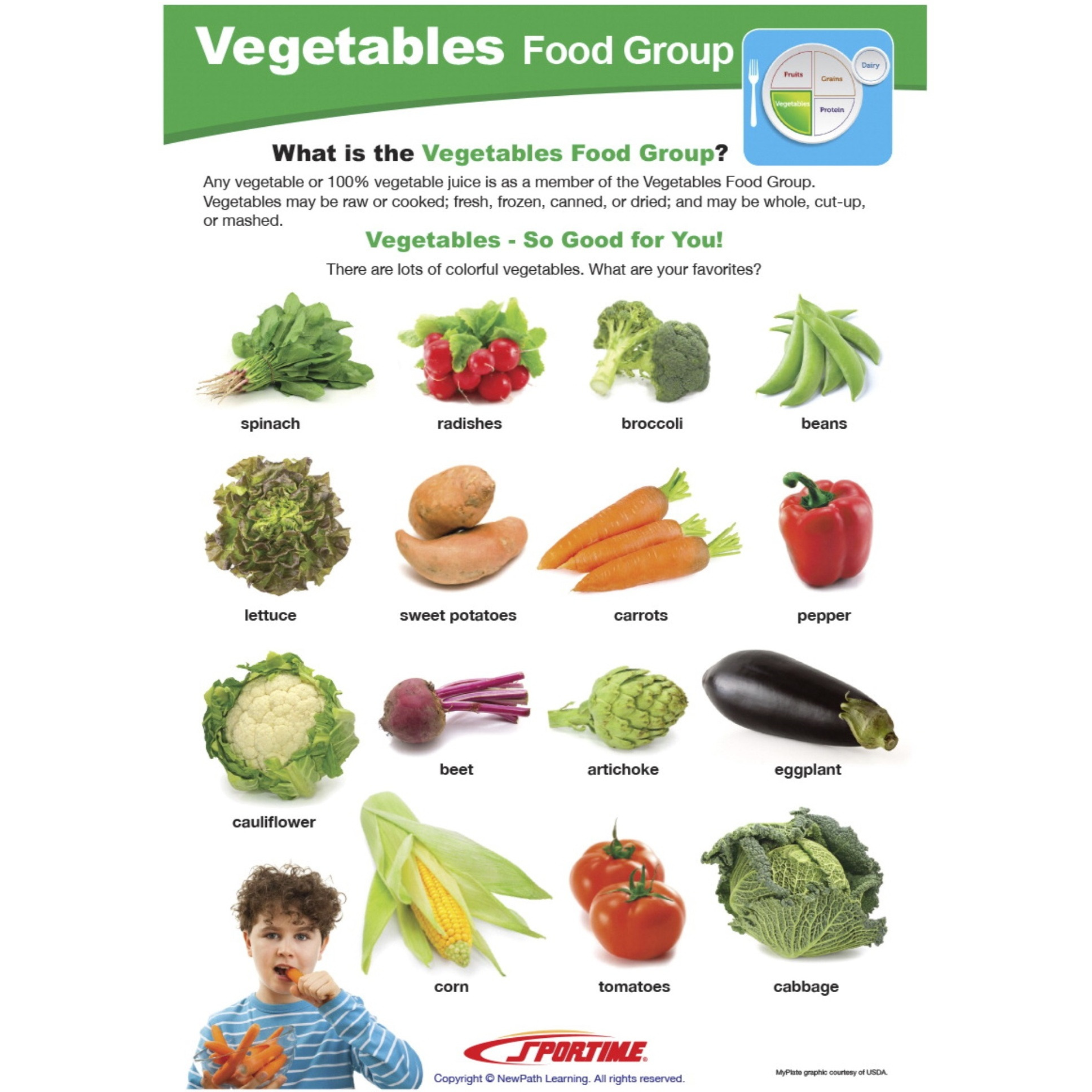 Sportime Vegetables Food Group Visual Learning Guide, 4 Pages, Grades 1 to 4