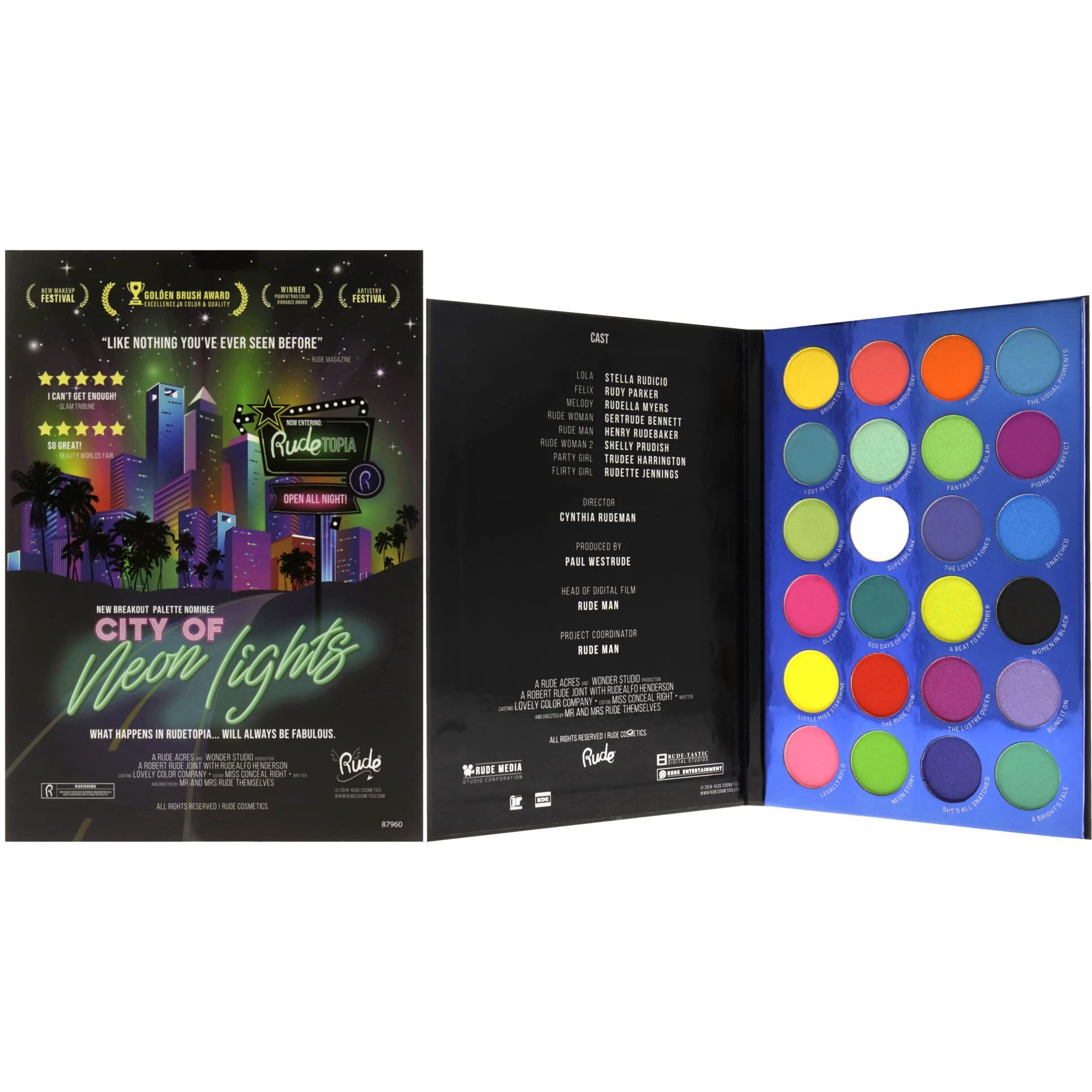 RUDE city of Neon Lights - 24 Vibrant Pigment & Eyeshadow Palette(D0102H2B567)