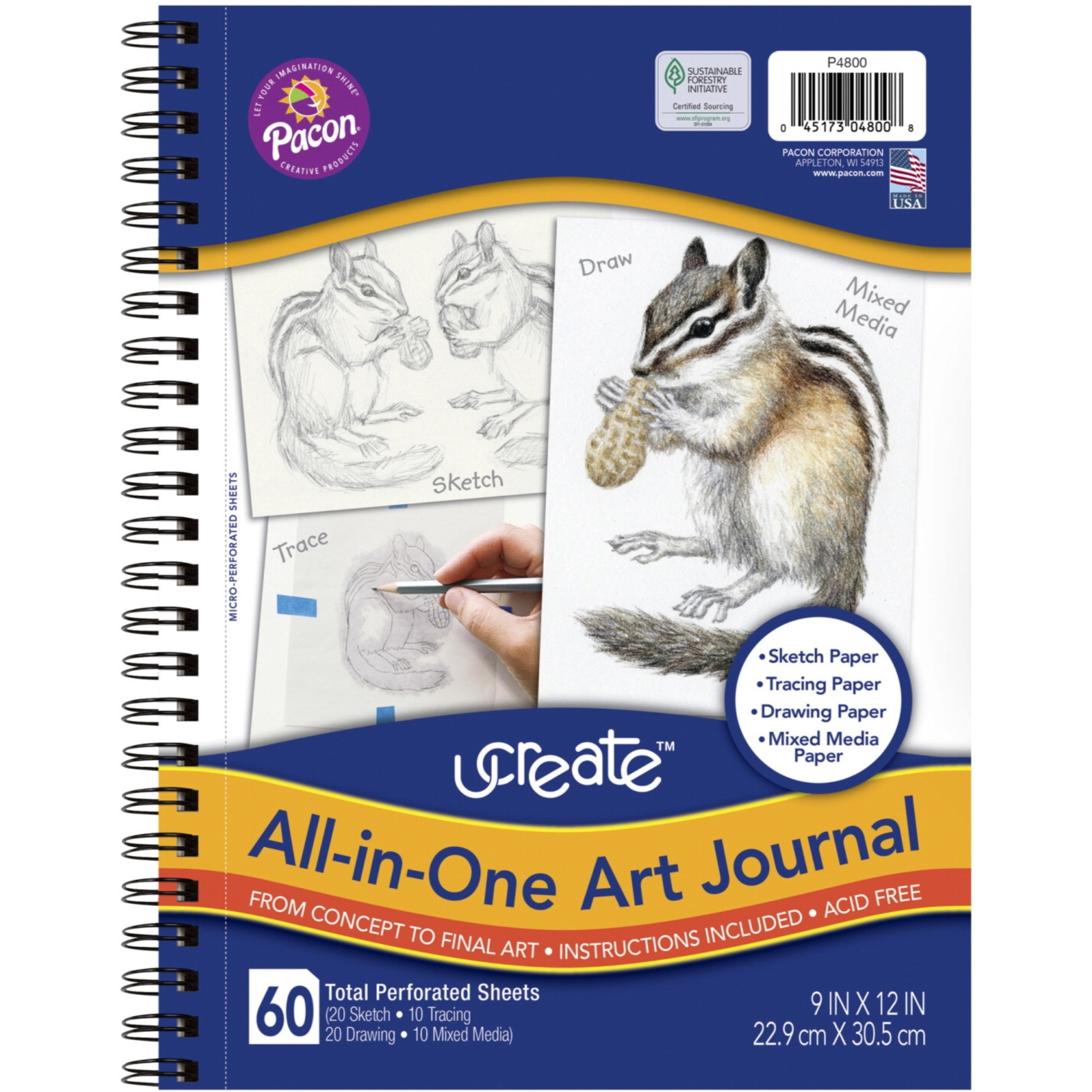Ucreate All-in-One Art Journal, 9 x 12 Inches, White, 60 Sheets