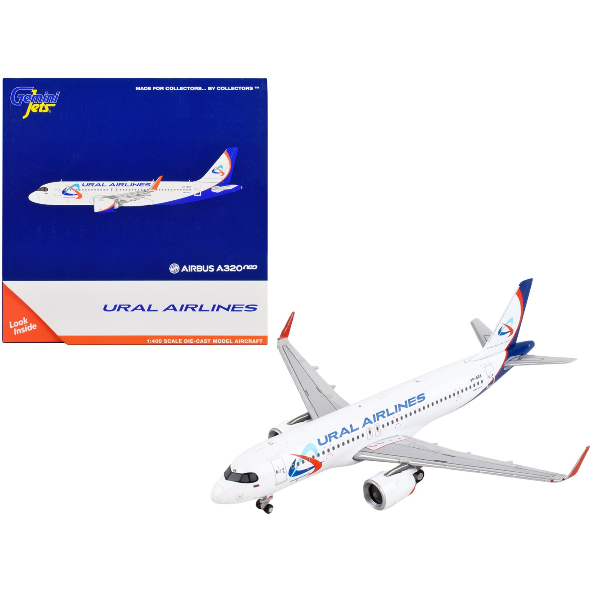 Airbus A320neo Commercial Aircraft &quotUral Airlines" White with Blue Tail 1/400 Diecast Model Airplane by GeminiJets