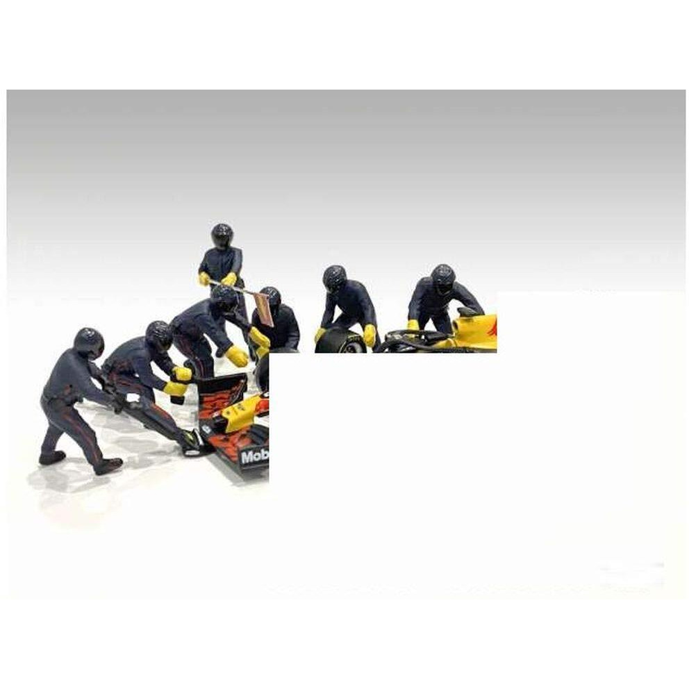 Formula One F1 Pit Crew 7 Figurine Set Team Blue for 1/43 Scale Models by American Diorama