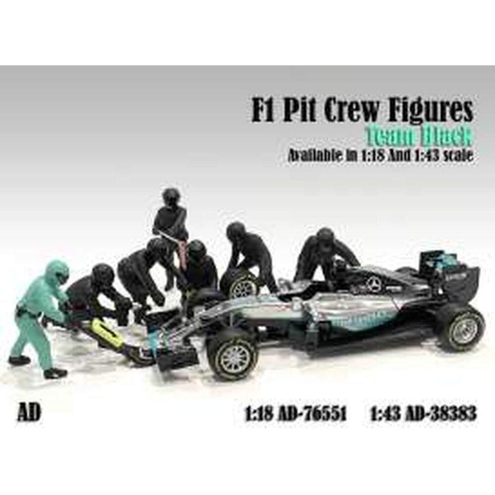 Formula One F1 Pit Crew 7 Figurine Set Team Black for 1/43 Scale Models by American Diorama