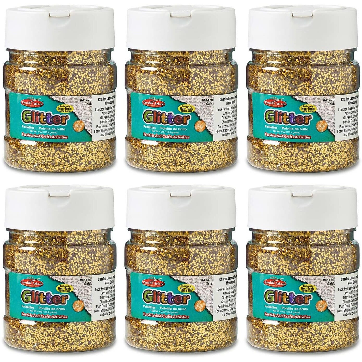 (6 EA) GLITTER 4OZ JAR GOLD