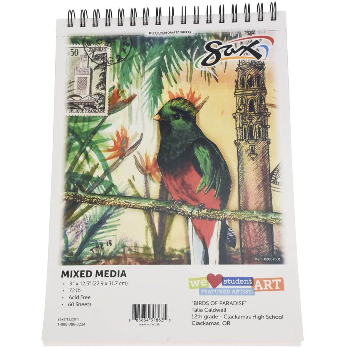 Sax Mixed-Media Paper Pad, 9 x 12 Inches, 72 lb, White, 60 Sheets