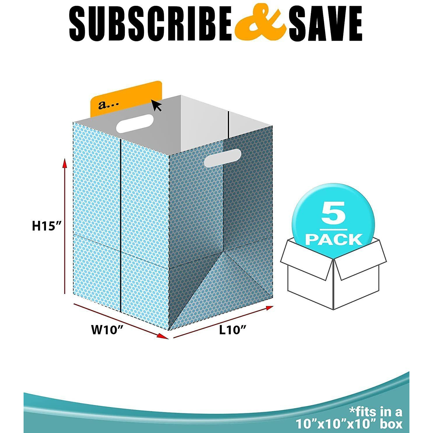 Pack of 5 Insulated Thermal Bubble Bags with Hand Hole Lightweight High capacity Metallized Foil Tote Bag 10x10x15 Easy Use Adhesive Tape Seal closure Perfect for Hot or cold Food Deliveries(D0102HI5SYW)
