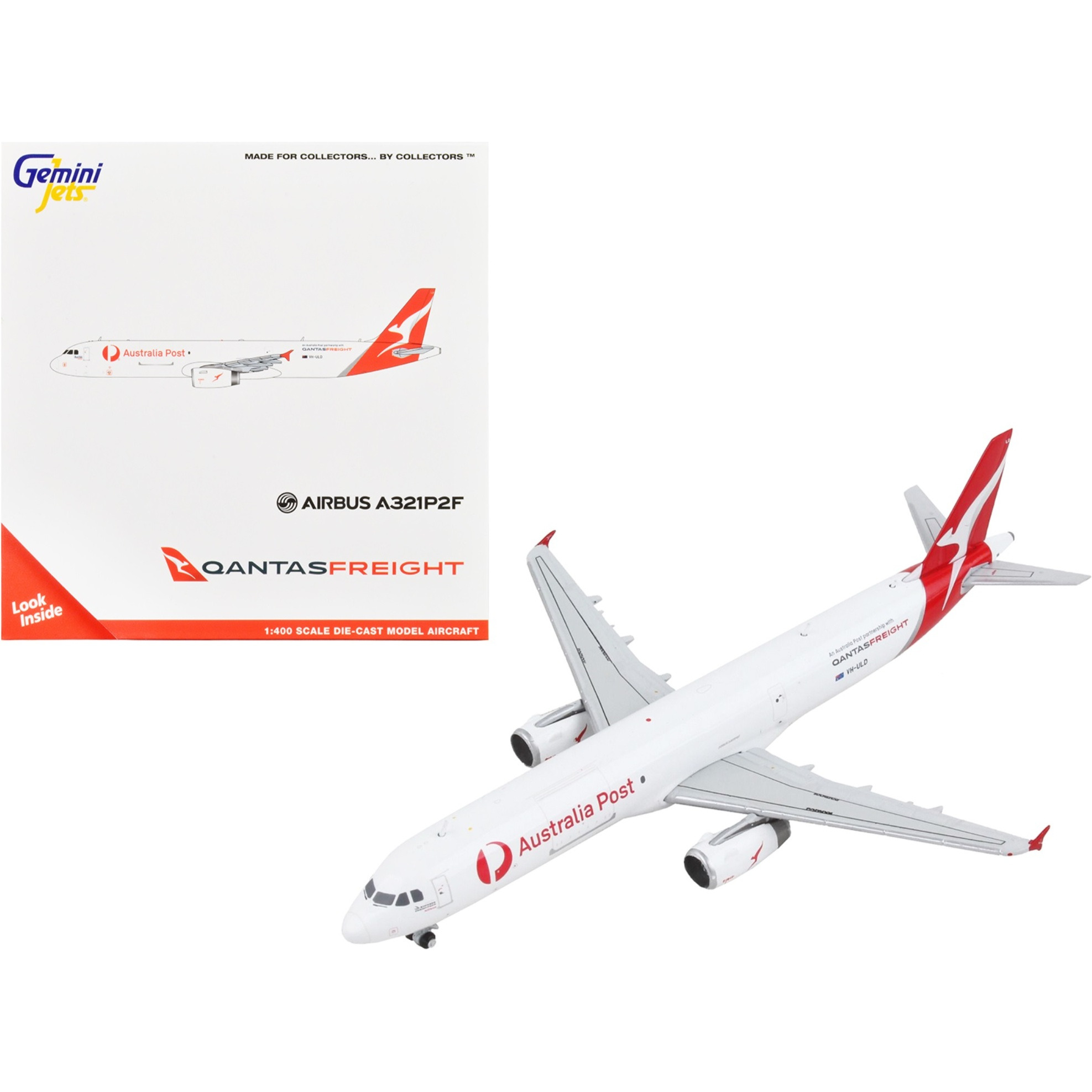 Airbus A321P2F Commercial Aircraft &quotQantas Freight - Australia Post" White with Red Tail 1/400 Diecast Model Airplane by GeminiJets
