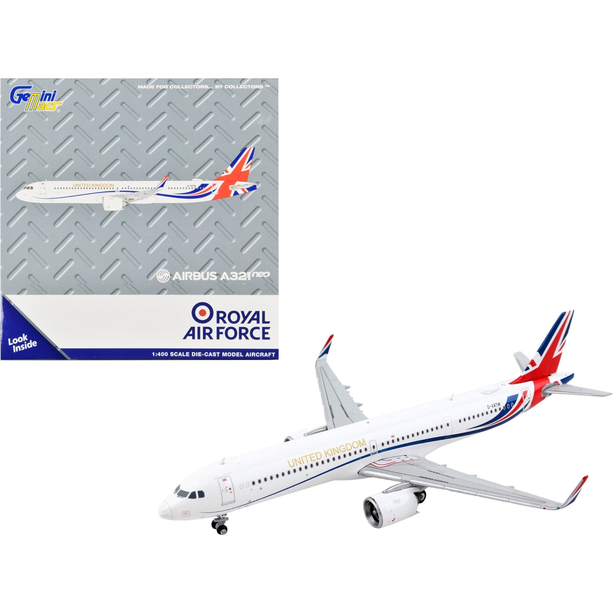 Airbus A321neo Transport Aircraft &quotRoyal Air Force - United Kingdom" White with UK Flag Tail &quotGemini Macs" Series 1/400 Diecast Model Airplane by GeminiJets