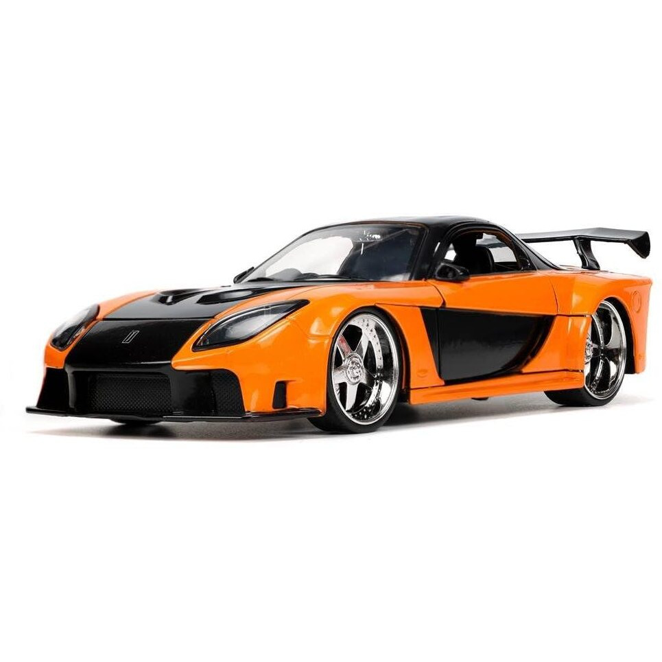 1995 Mazda RX-7 Widebody RHD (Right Hand Drive) Orange Metallic and Black with Han Diecast Figurine &quotThe Fast and the Furious Tokyo Drift" (2006) Movie 1/24 Diecast Model Car by Jada