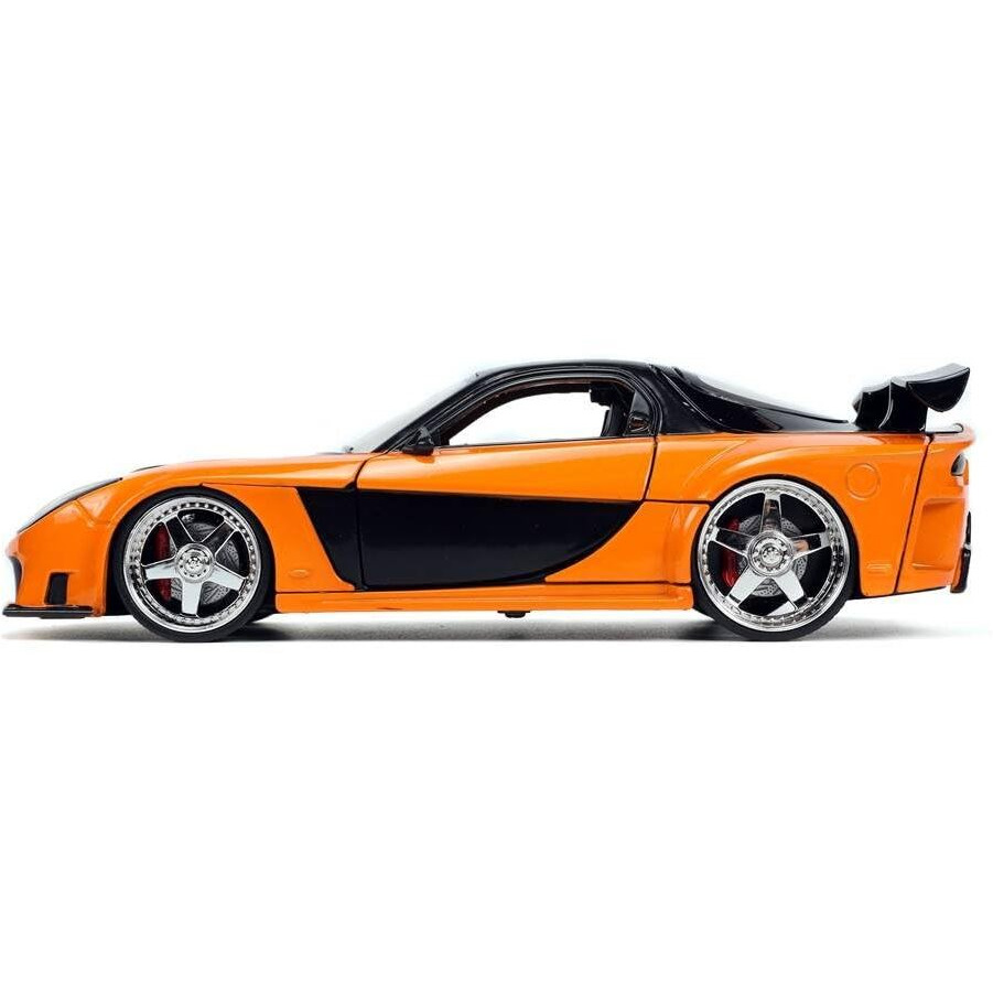 1995 Mazda RX-7 Widebody RHD (Right Hand Drive) Orange Metallic and Black with Han Diecast Figurine &quotThe Fast and the Furious Tokyo Drift" (2006) Movie 1/24 Diecast Model Car by Jada