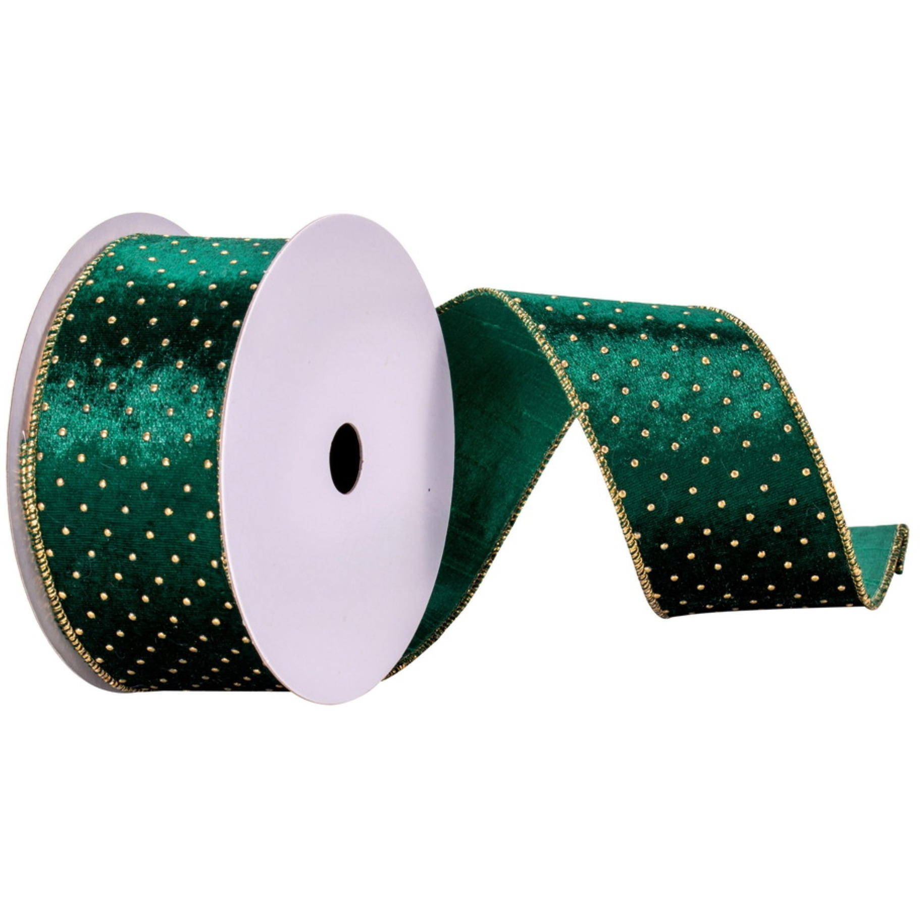 2.5&quotx10yd Green with Gold dots Ribbon