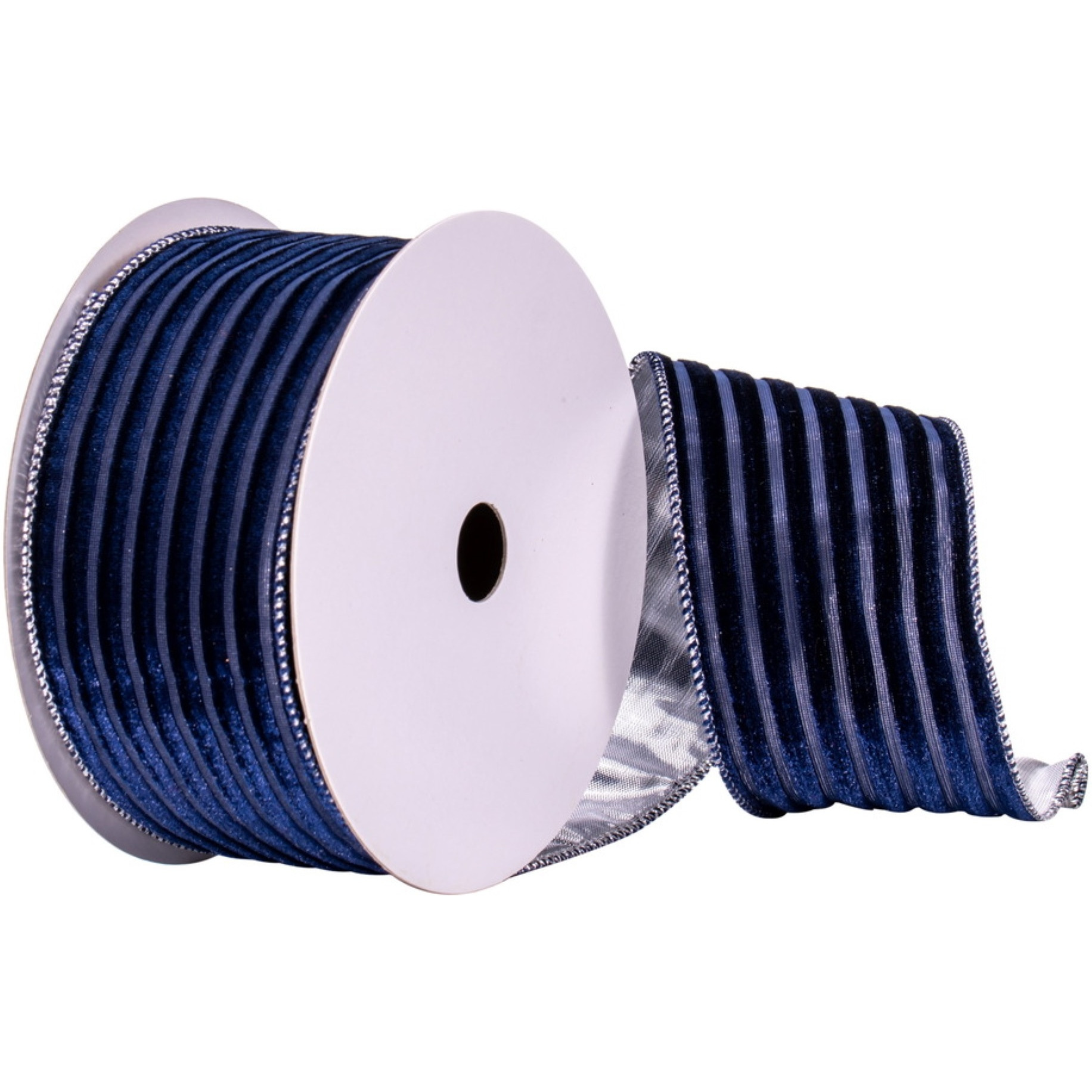 2.5&quotx10yd Navy Stripe Gold Back Ribbon
