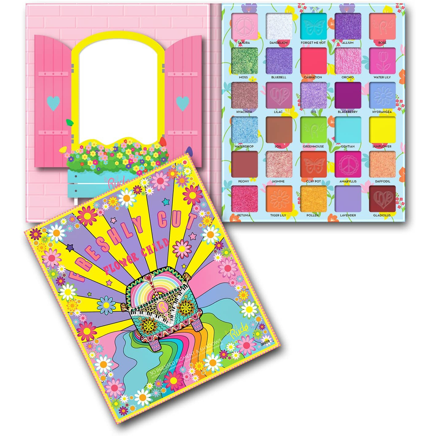 RUDE Flower child 30 Pressed Pigment and Shadows Palette - Freshly cut(D0102H2BREA)