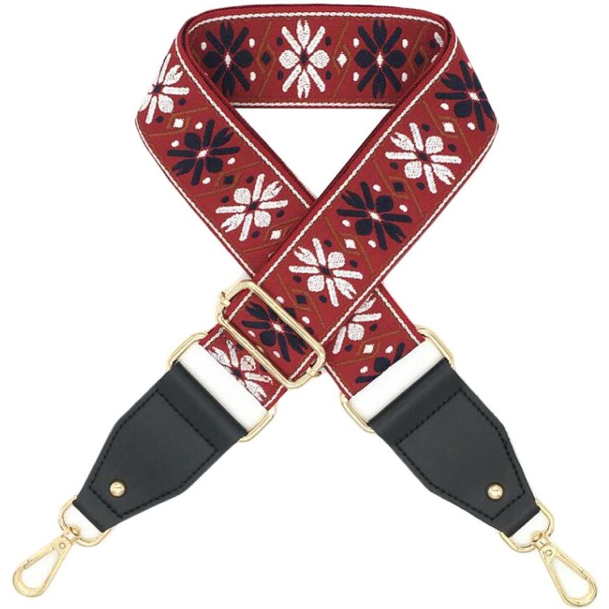 Red White Flower Wide Crossbody Canvas Bag Strap Replacement Purse Handbag Shoulder Strap Adjustable Belt