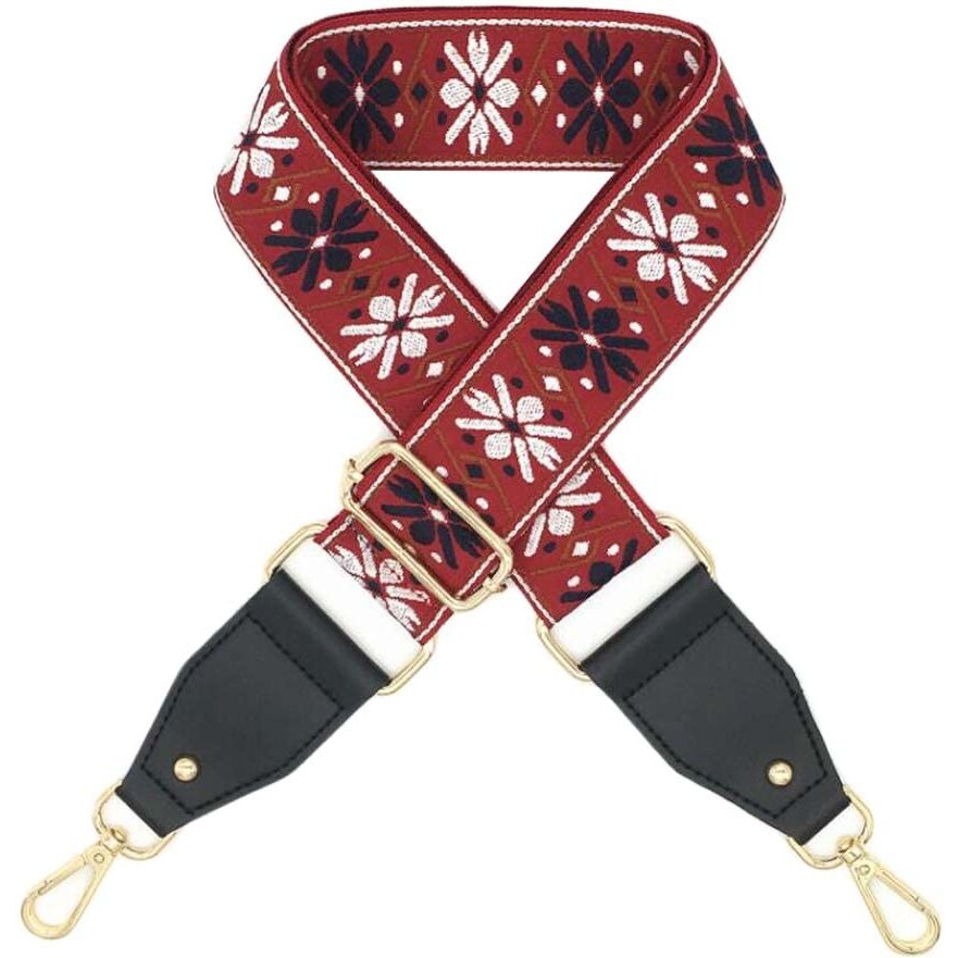 Red White Flower Wide Crossbody Canvas Bag Strap Replacement Purse Handbag Shoulder Strap Adjustable Belt
