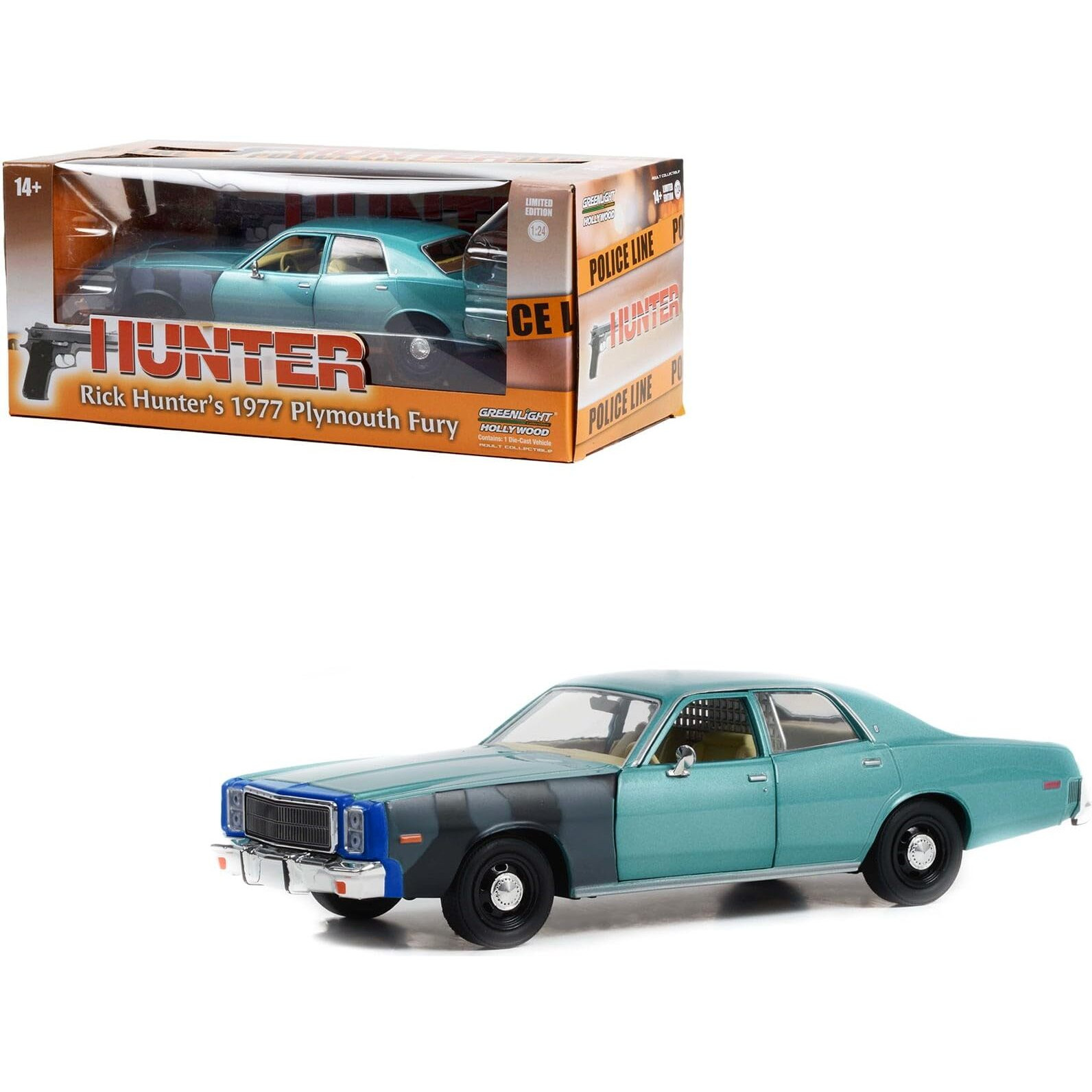 1977 Plymouth Fury Unrestored Turquoise Metallic (Sergeant Rick Hunter's) &quotHunter" (1984-1991) TV Series &quotHollywood Series" 1/24 Diecast Model Car by Greenlight