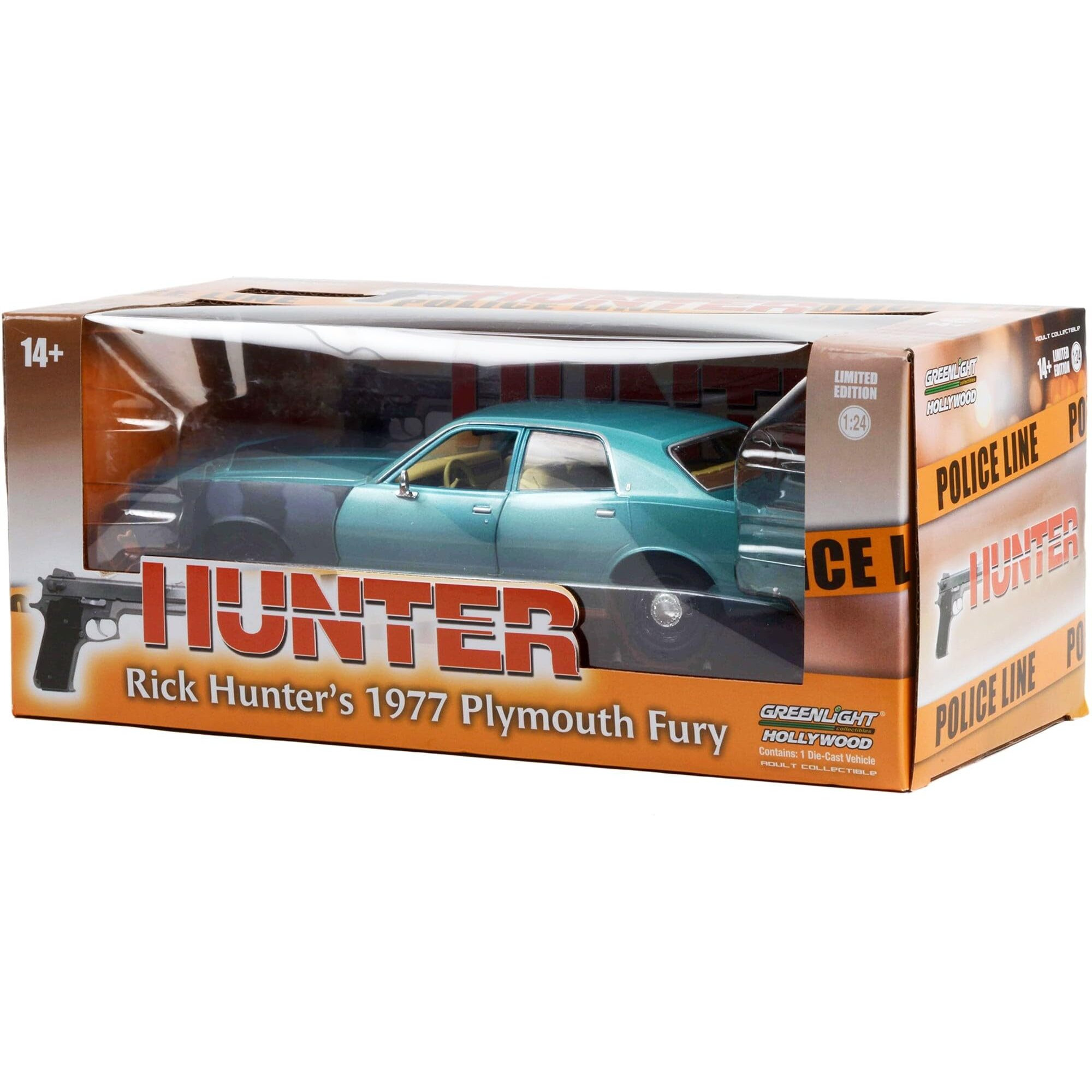 1977 Plymouth Fury Unrestored Turquoise Metallic (Sergeant Rick Hunter's) &quotHunter" (1984-1991) TV Series &quotHollywood Series" 1/24 Diecast Model Car by Greenlight