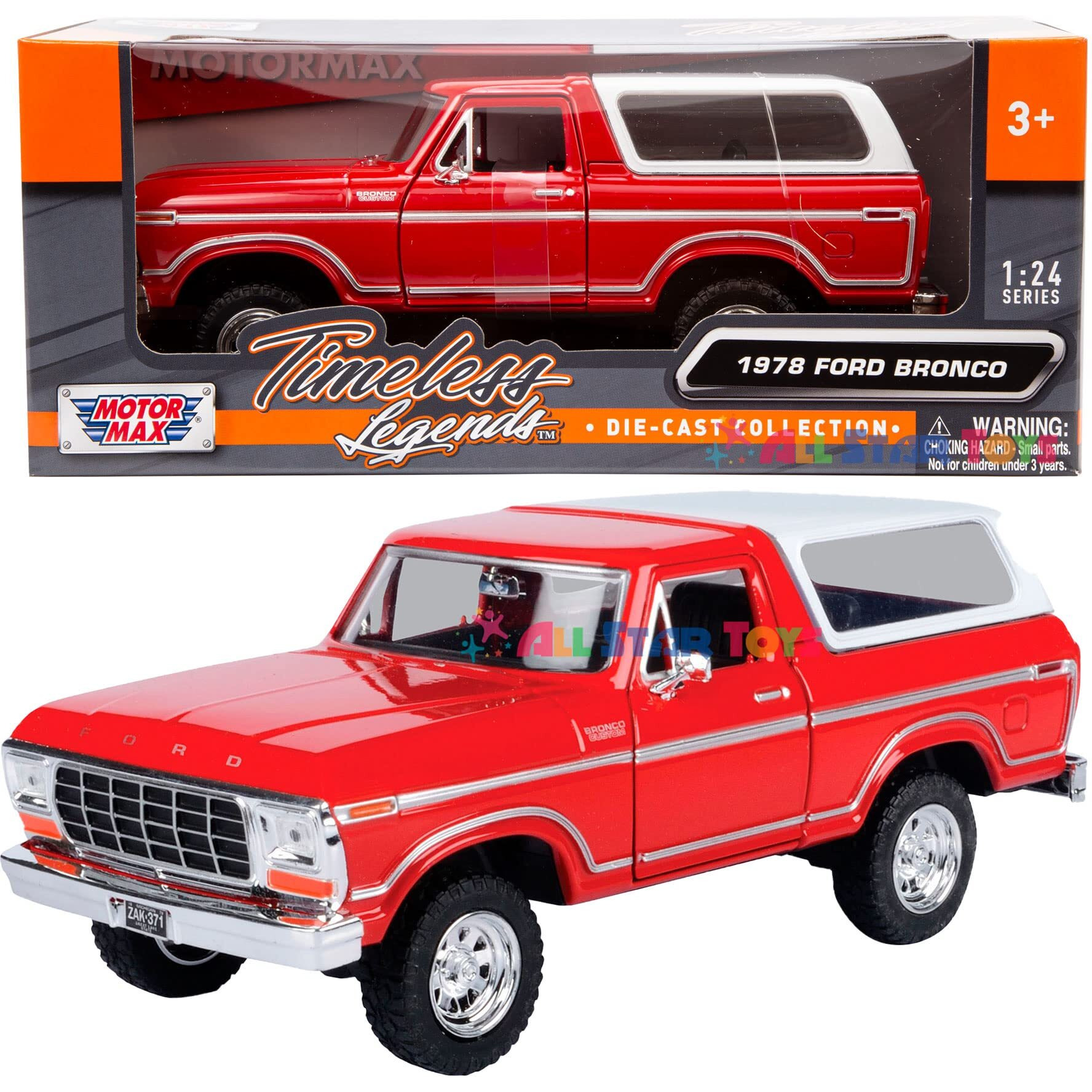 1978 Ford Bronco Custom Light Blue and White Timeless Legends Series 1/24 Diecast Model Car by Motormax