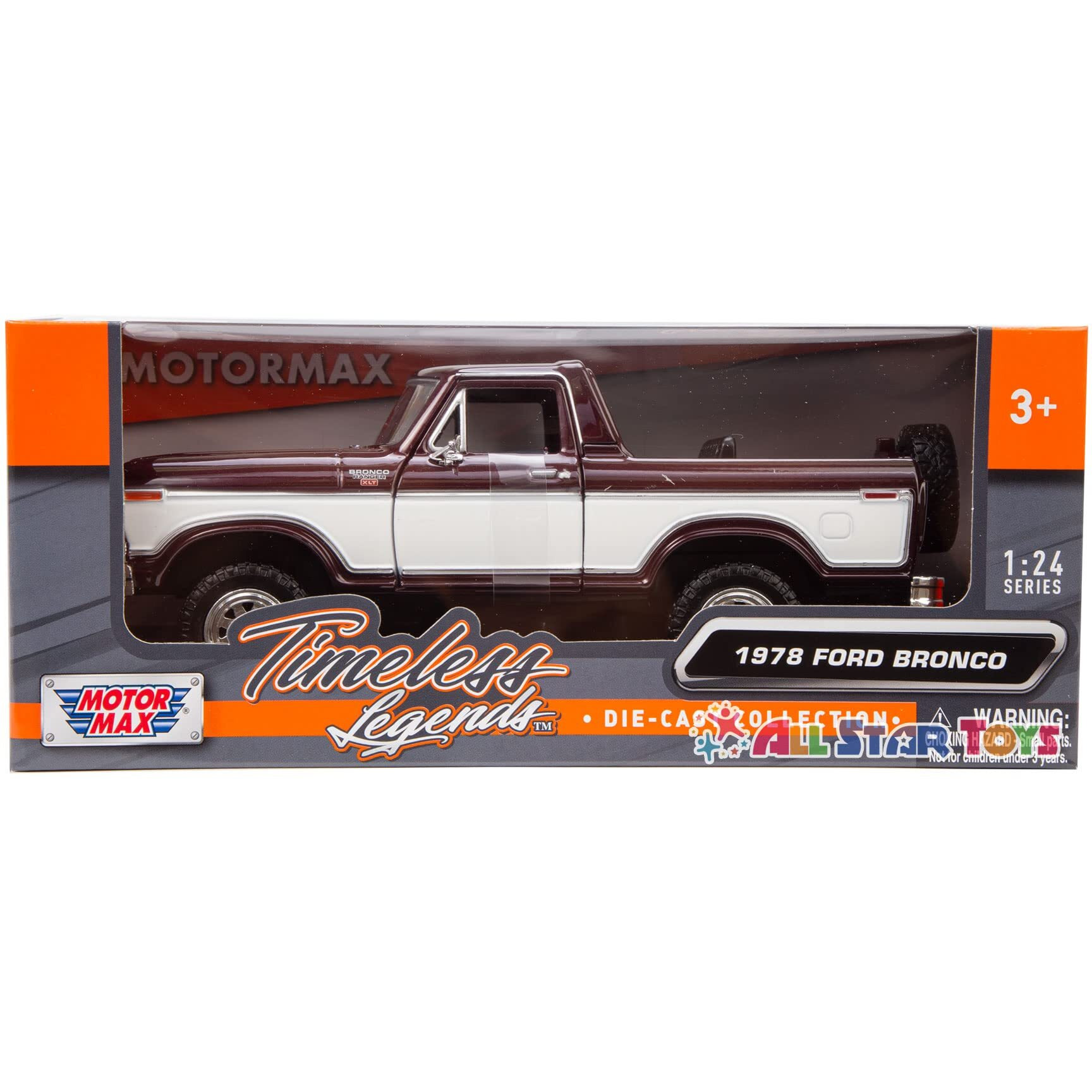 1978 Ford Bronco Ranger XLT (Open Top) with Spare Tire Blue Metallic and Silver Timeless Legends Series 1/24 Diecast Model Car by Motormax