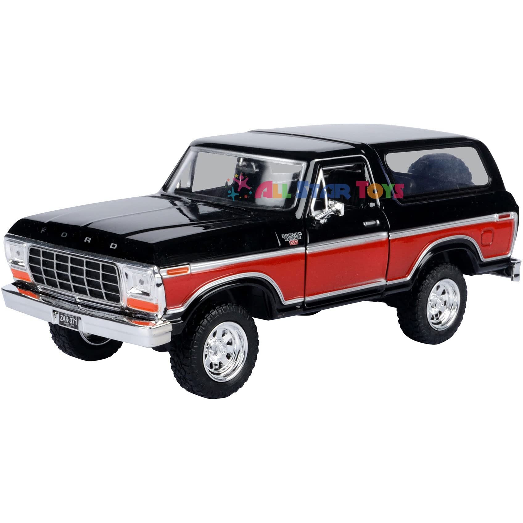 1978 Ford Bronco Ranger XLT with Spare Tire Black and Red Timeless Legends Series 1/24 Diecast Model Car by Motormax