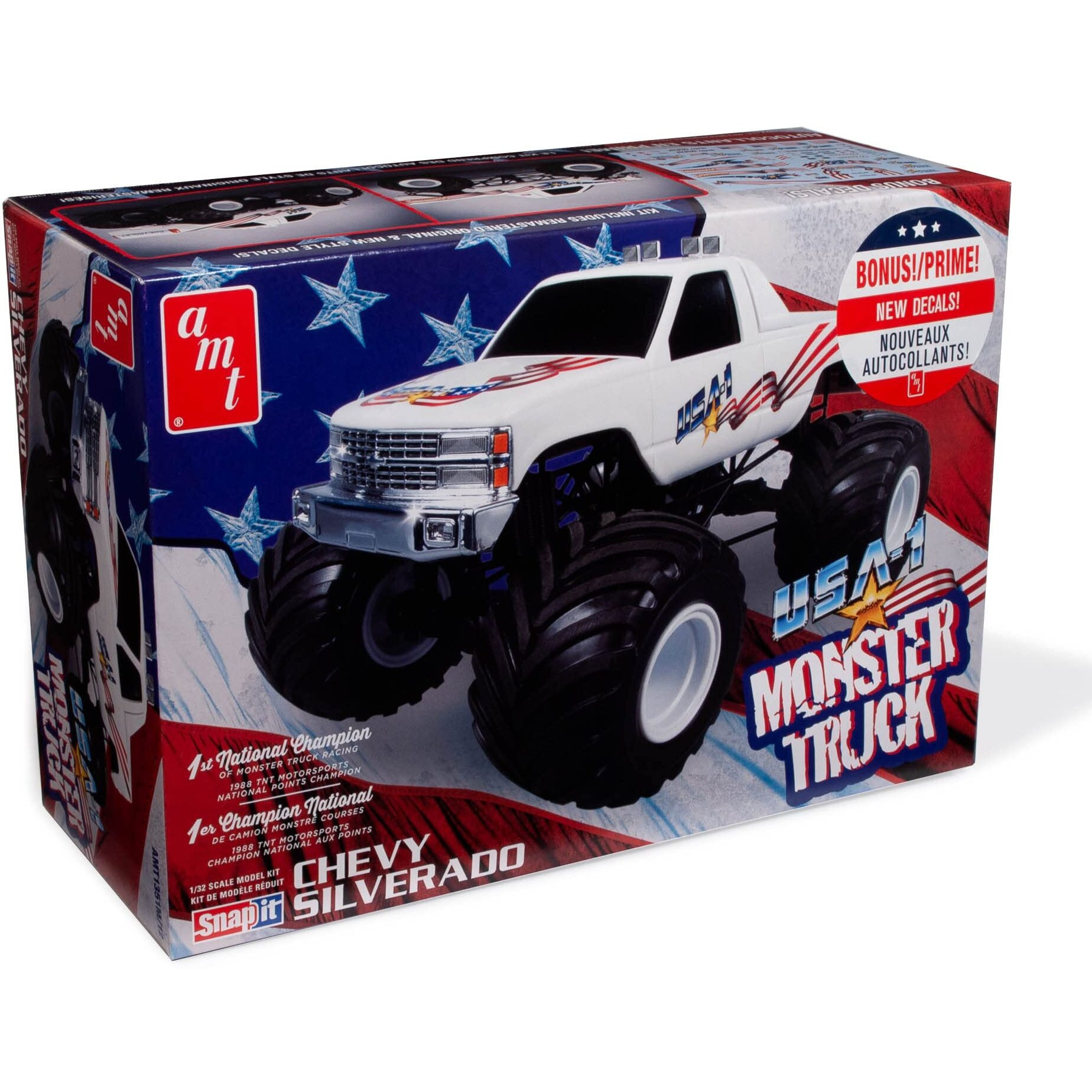 Skill 1 Snap Model Kit Chevrolet Silverado &quotUSA-1" Monster Truck 1/32 Scale Model by AMT