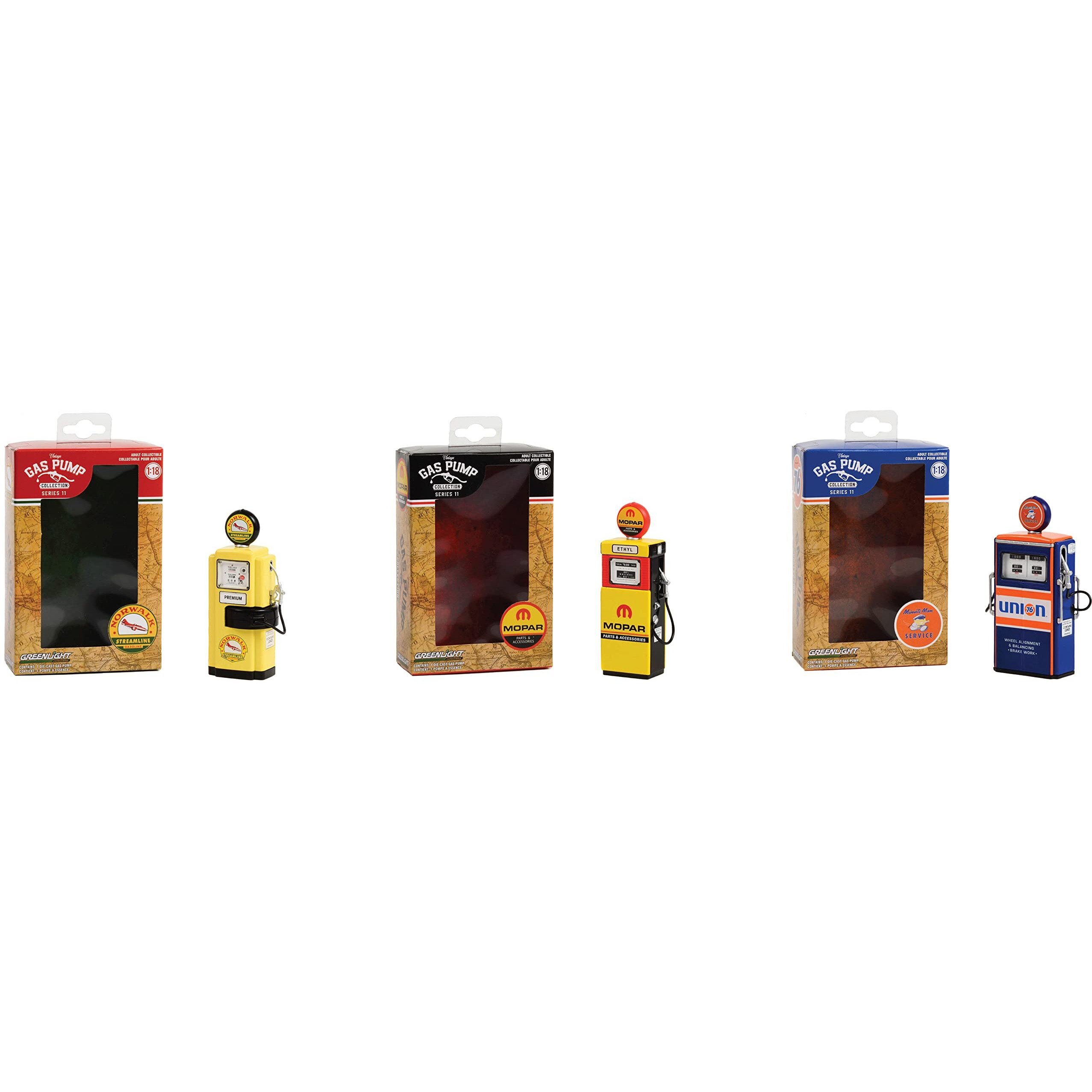 Vintage Gas Pump Set of 3 Pumps Series 11 1/18 Diecast Models by Greenlight