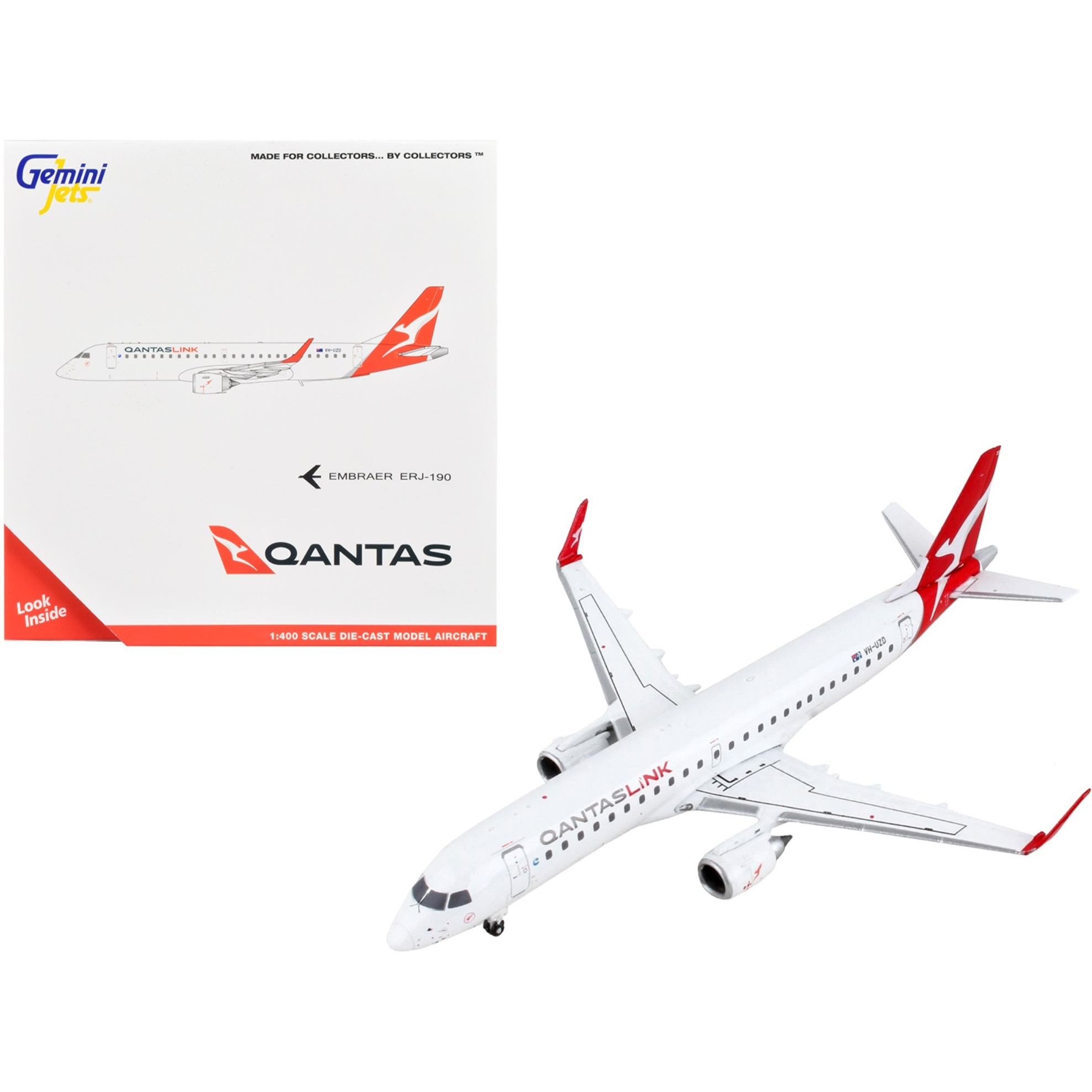 Embraer ERJ-190 Commercial Aircraft &quotQantasLink" White with Red Tail 1/400 Diecast Model Airplane by GeminiJets