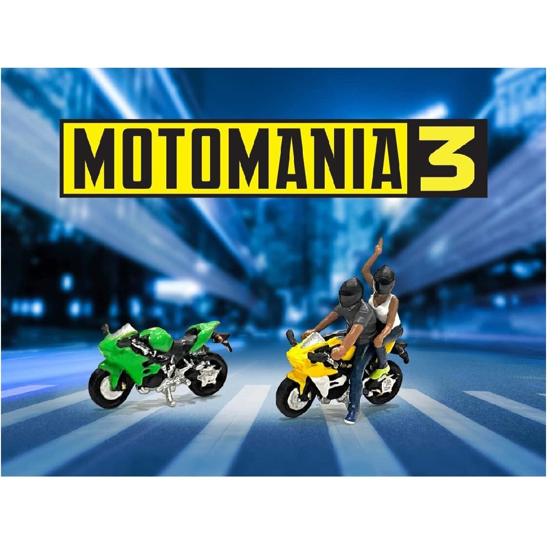 &quotMotomania 3" 4 piece Diecast Set (2 Figures and 2 Motorcycles) Limited Edition to 4800 pieces Worldwide for 1/64 Scale Models by American Diorama