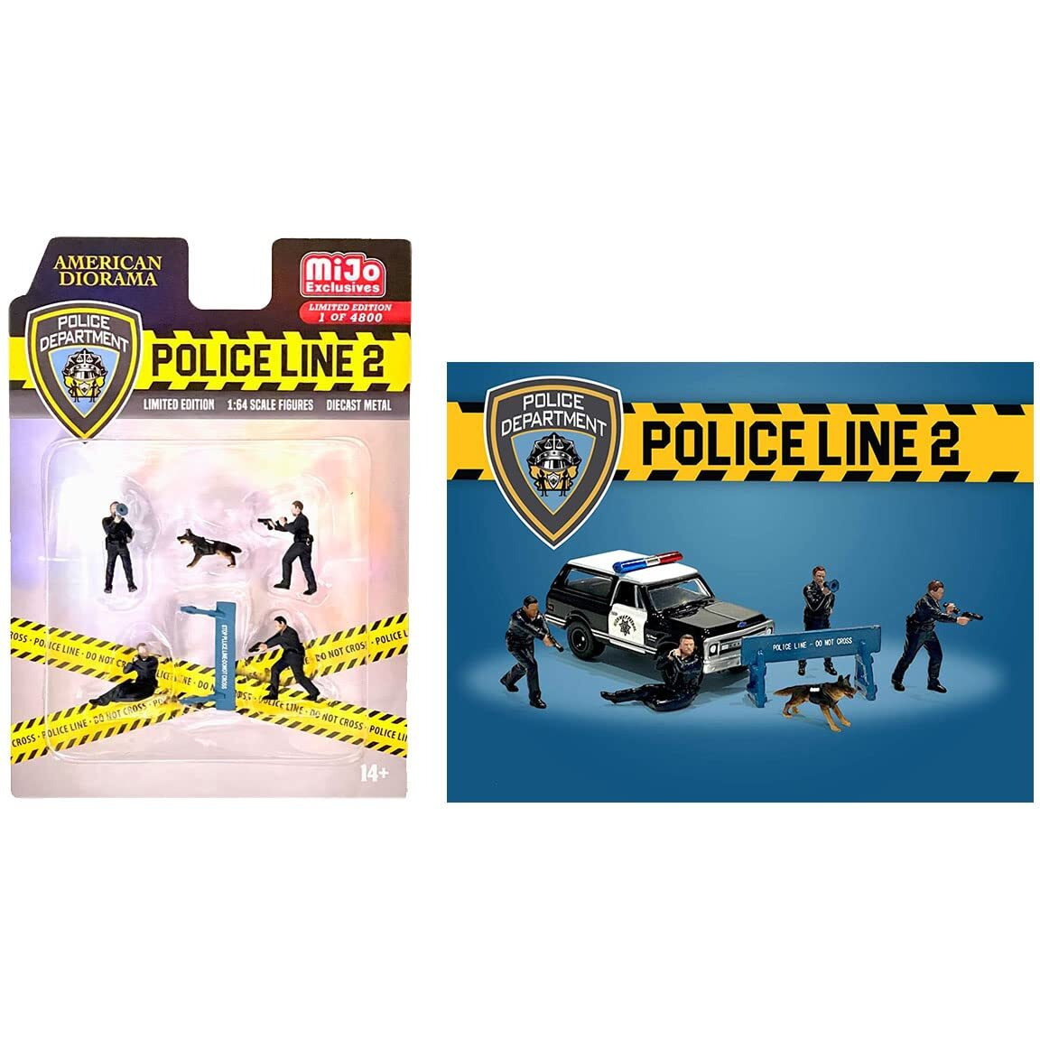 &quotPolice Line 2" 6 piece Diecast Set (4 Police Figures 1 Dog Figure and 1 Accessory) Limited Edition to 4800 pieces Worldwide for 1/64 Scale Models by American Diorama