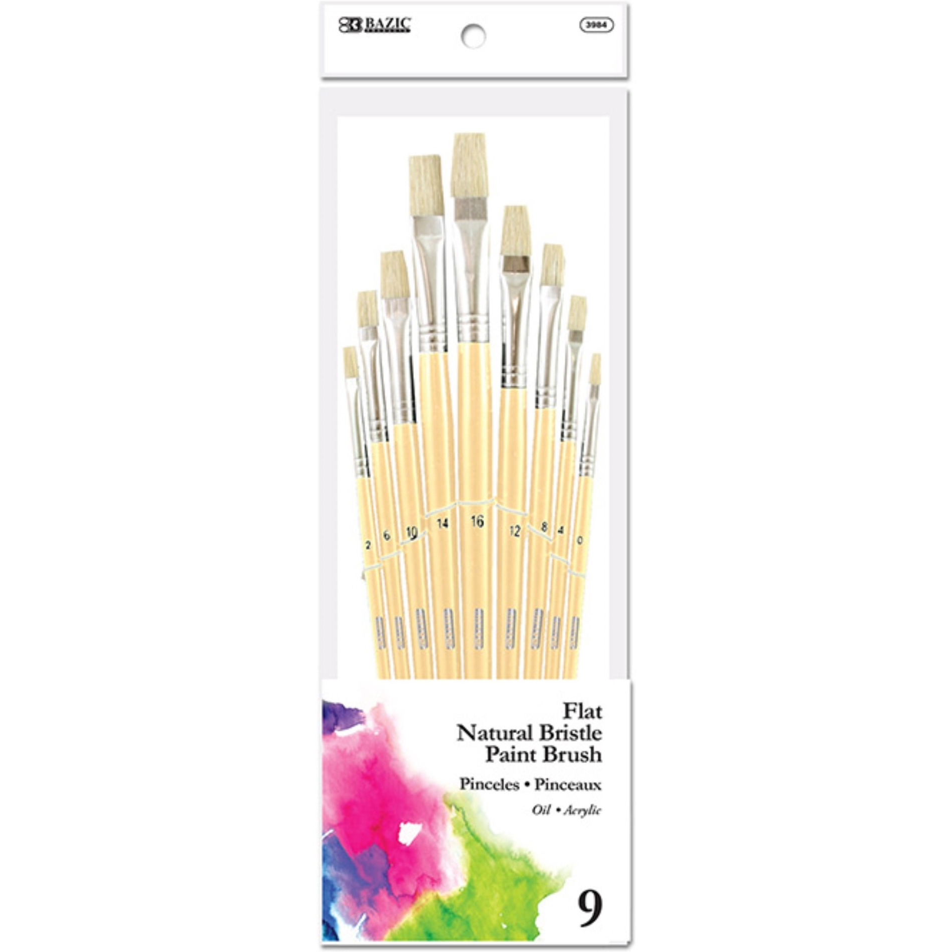 BAZIC Flat Natural Bristle Paint Brush (9/Pack) / Box Qty - 12