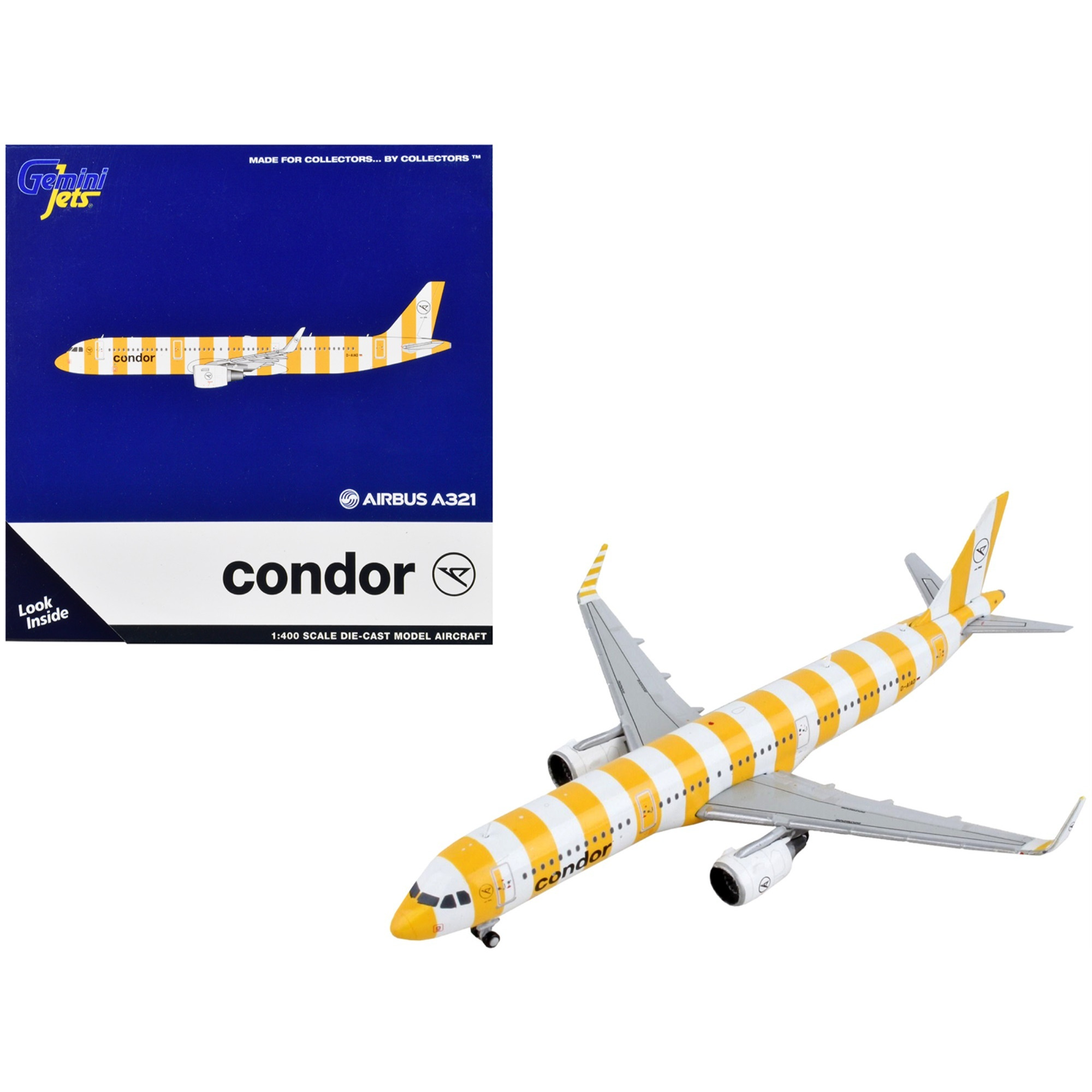 Airbus A321 Commercial Aircraft &quotCondor Airlines" White and Yellow Stripes 1/400 Diecast Model Airplane by GeminiJets