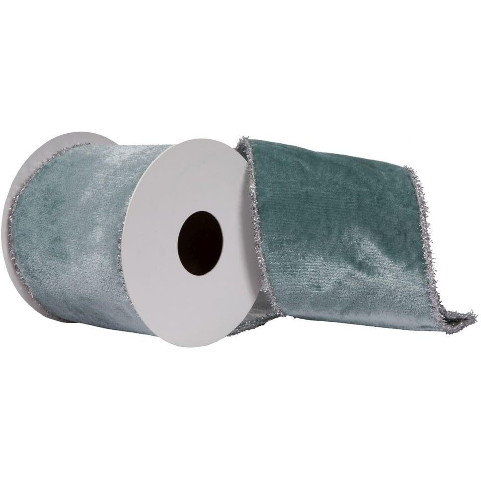 Vickerman 4" x 5 Yards Aqua Viscose Velvet Double Fused Ribbon.