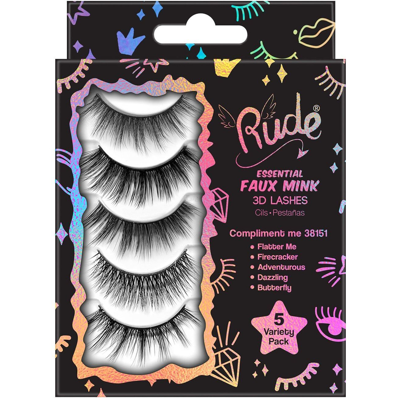 Rude Essential Faux Mink 3D Lashes 5 Multi-Pack(D0102H2cYYW)
