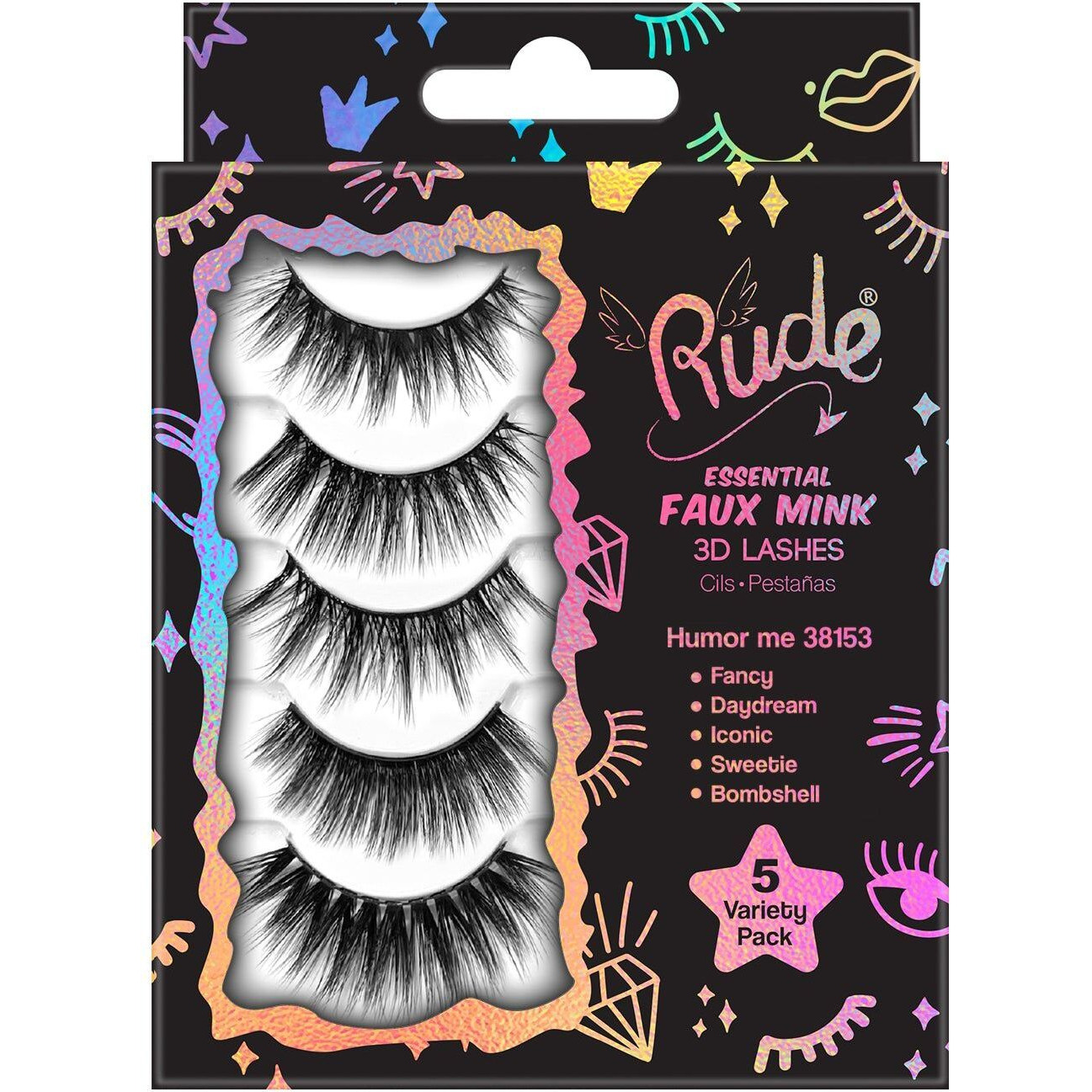 Rude Essential Faux Mink 3D Lashes 5 Multi-Pack(D0102H2cYDg)