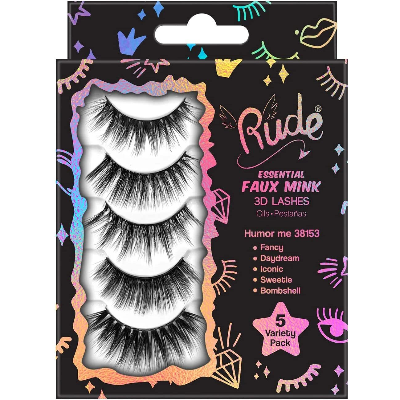 Rude Essential Faux Mink 3D Lashes 5 Multi-Pack(D0102H2cYDg)