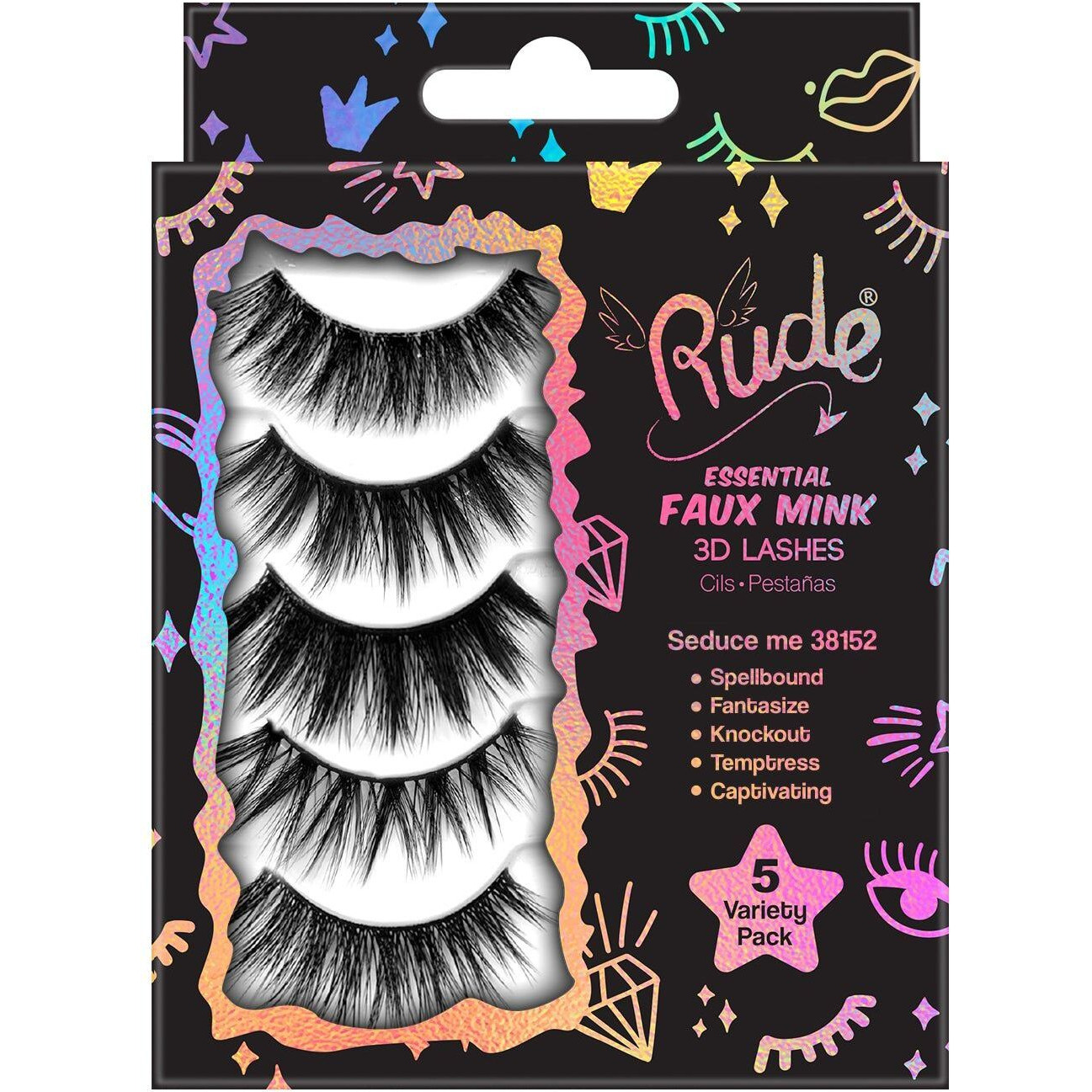 Rude Essential Faux Mink 3D Lashes 5 Multi-Pack(D0102H2cYD7)