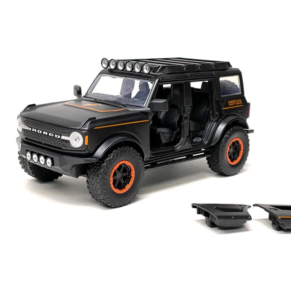 2021 Ford Bronco Matt Black with Orange Stripes and Roof Rack &quotAddictive Desert Designs" &quotJust Trucks" Series 1/24 Diecast Model Car by Jada