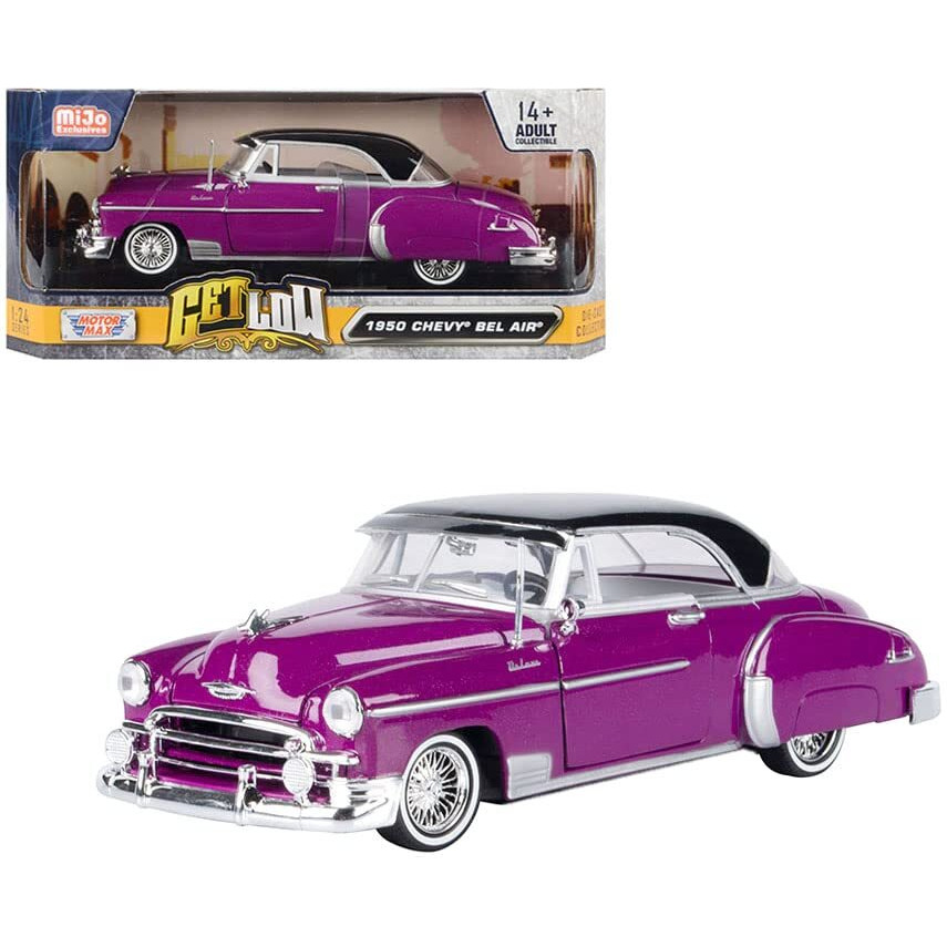 1950 Chevrolet Bel Air Lowrider Purple Metallic with Black Top and White Interior &quotGet Low" Series 1/24 Diecast Model Car by Motormax
