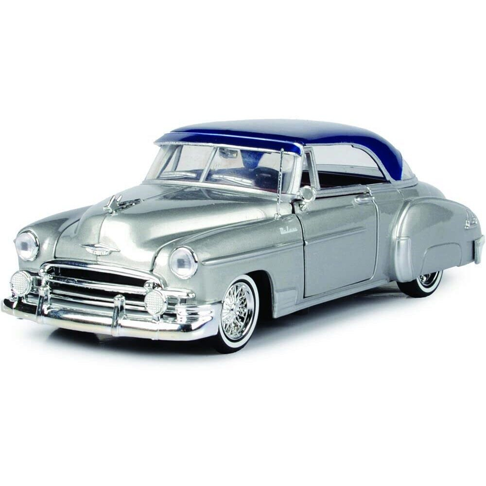 1950 Chevrolet Bel Air Lowrider Silver Metallic with Blue Metallic Top &quotGet Low" Series 1/24 Diecast Model Car by Motormax