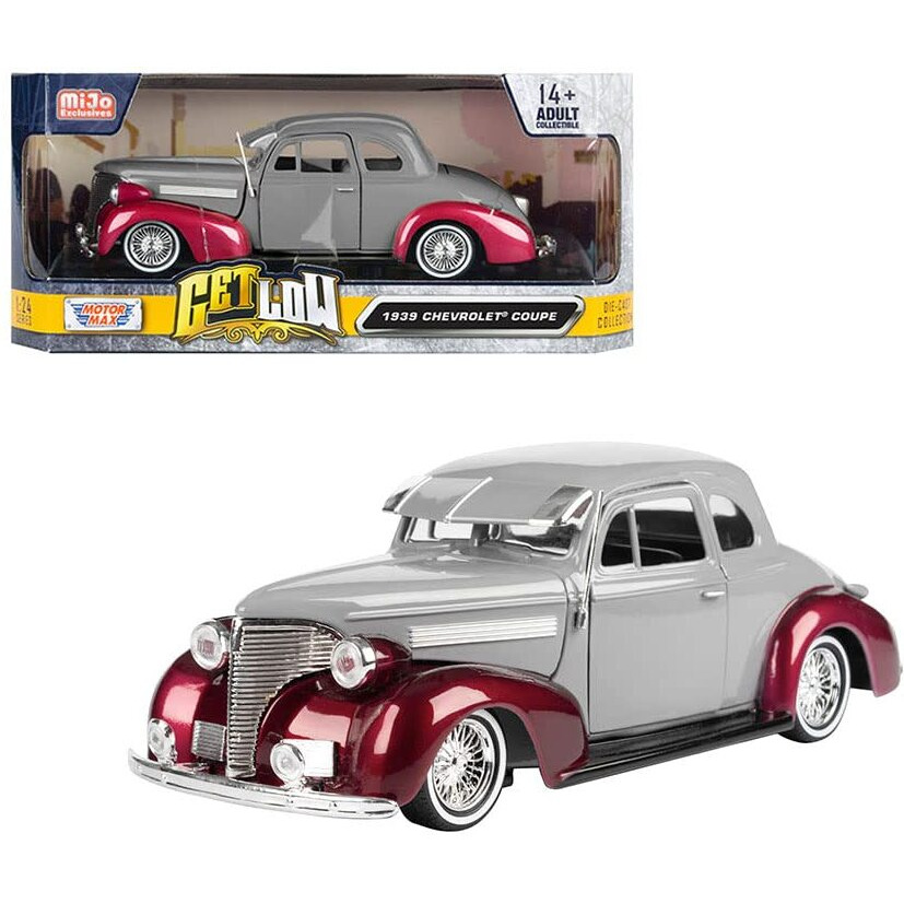 1939 Chevrolet Coupe Lowrider Gray and Red Metallic &quotGet Low" Series 1/24 Diecast Model Car by Motormax