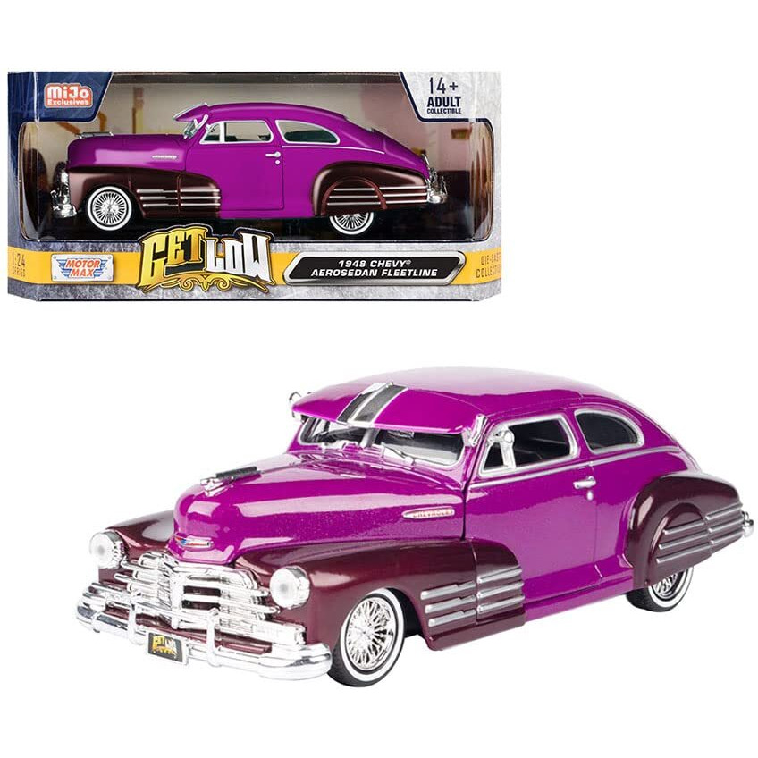 1948 Chevrolet Aerosedan Fleetside Lowrider Purple Metallic and Dark Purple Metallic Two-Tone &quotGet Low" Series 1/24 Diecast Model Car by Motormax