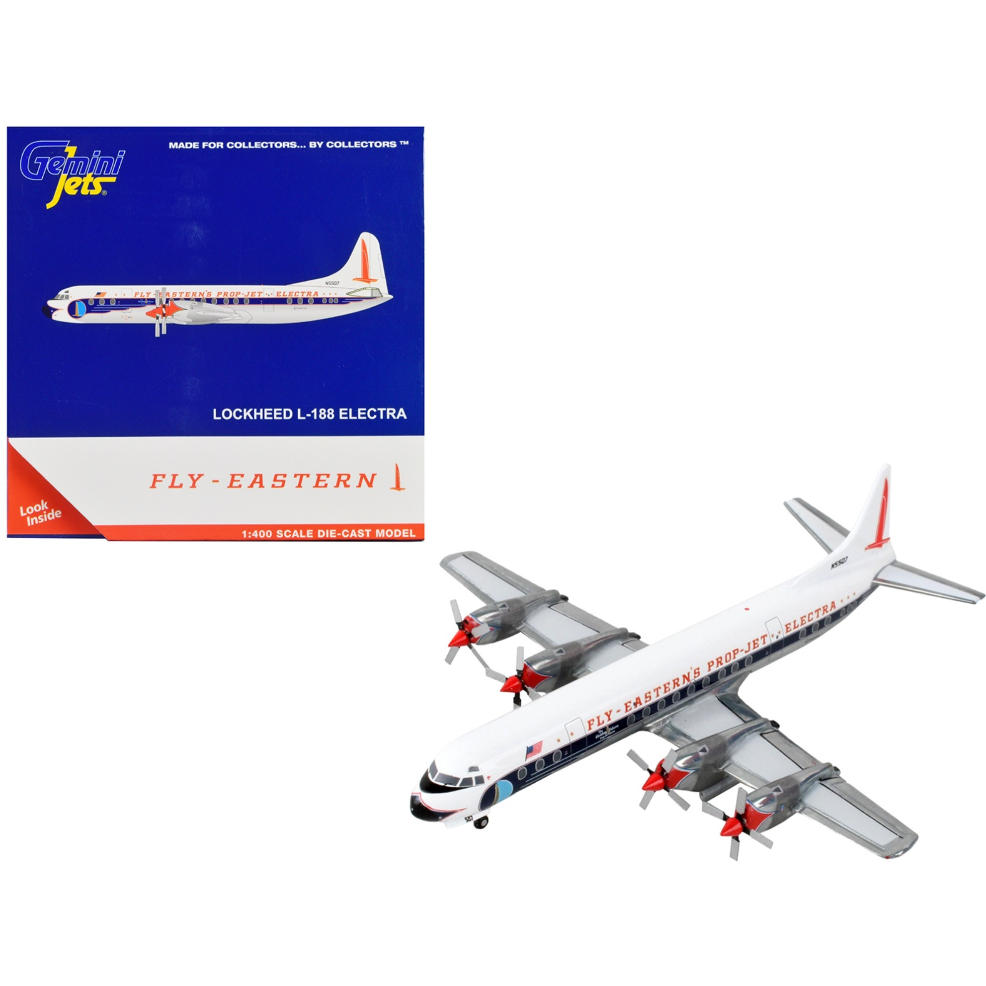 Lockheed L-188 Electra Commercial Aircraft &quotEastern Air Lines" White with Dark Blue Stripes 1/400 Diecast Model Airplane by GeminiJets