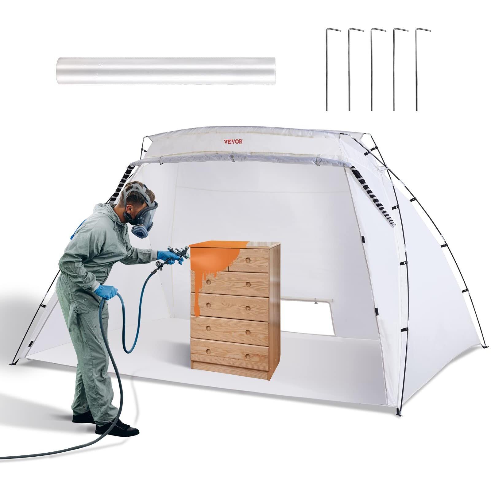 VEVOR Portable Paint Booth, Larger Spray Paint Tent with Built-in Floor & Mesh Screen, Painting Tent Station for Furniture DIY Hobby Tool, 10x7x6ft Spray Paint Shelter