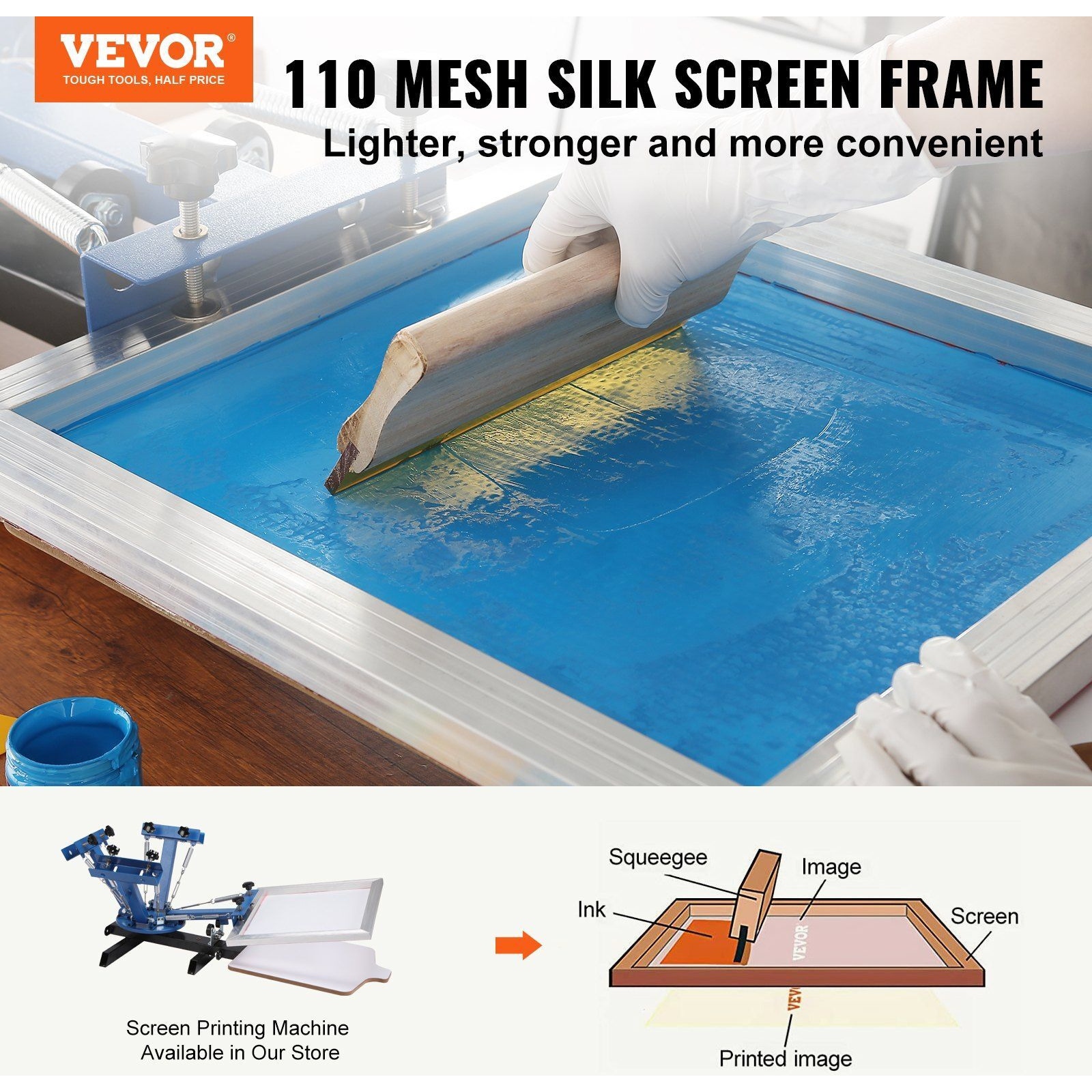 VEVOR Screen Printing Kit, 6 Pieces Aluminum Silk Screen Printing Frames, 10x14inch Silk Screen Printing Frame with 110 Count Mesh, High Tension Nylon Mesh and Sealing Tape for T-shirts DIY Printing