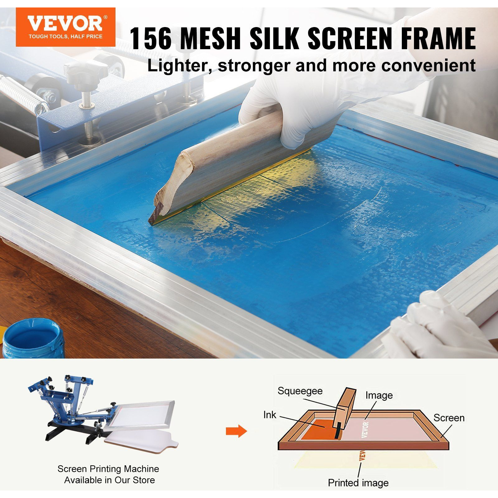 VEVOR Screen Printing Kit, 6 Pieces Aluminum Silk Screen Printing Frames, 10x14inch Silk Screen Printing Frame with 156 Count Mesh, High Tension Nylon Mesh and Sealing Tape for T-shirts DIY Printing