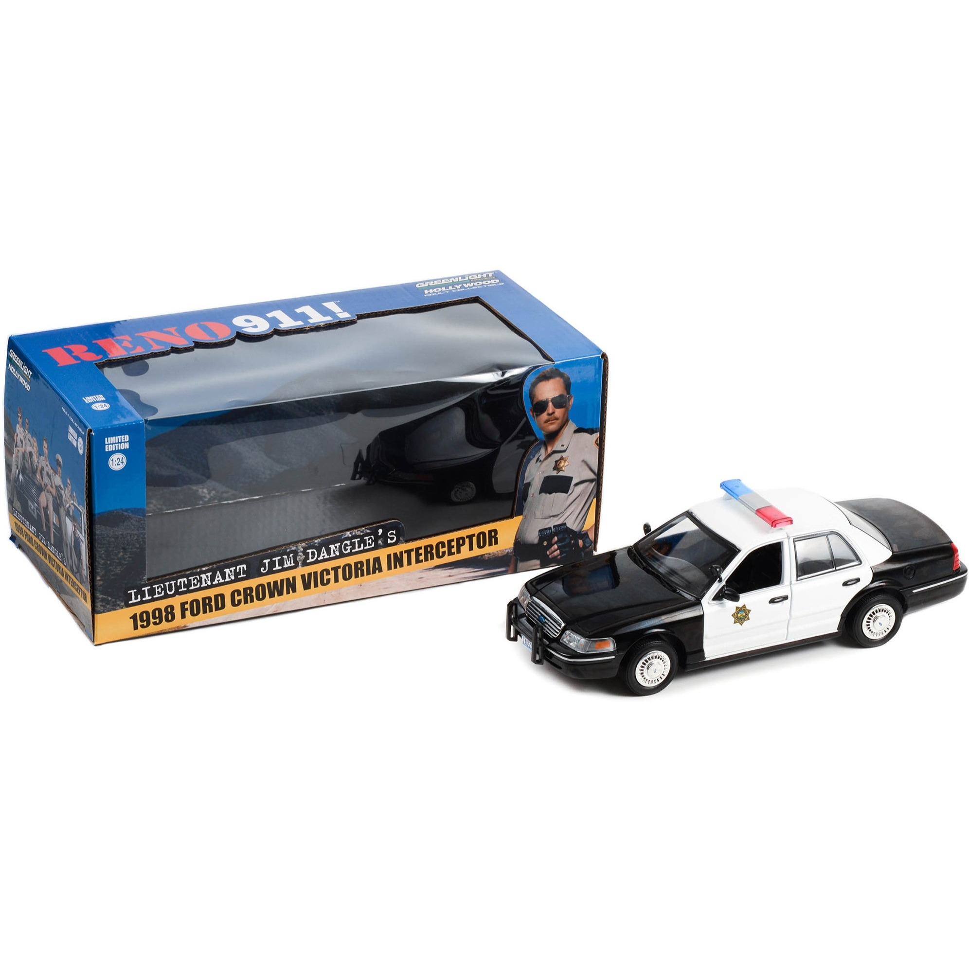 1998 Ford Crown Victoria Police Interceptor Black and White &quotReno Sheriff's Department" &quotLieutenant Jim Dangle Reno 911 (2003-2009)" TV Series 1/24 Diecast Model Car by Greenlight