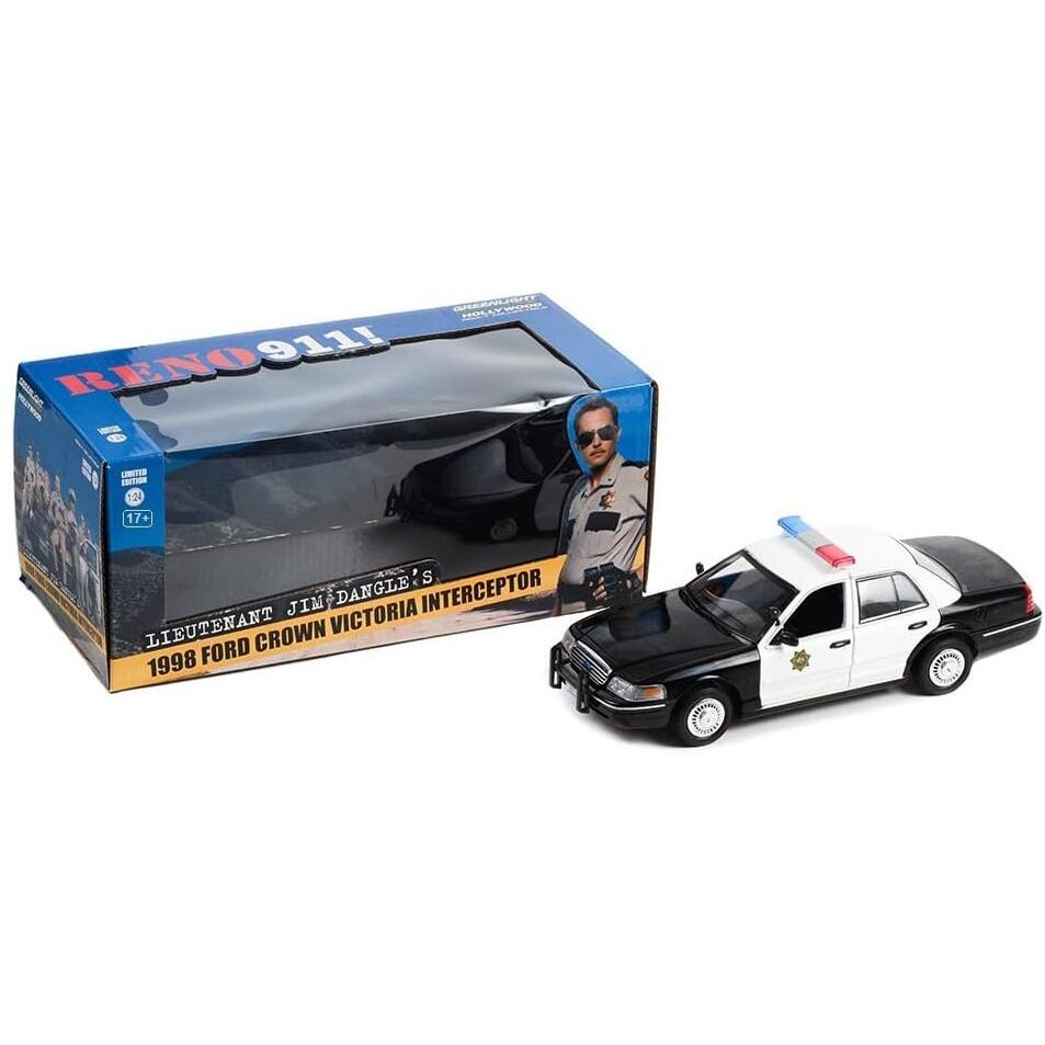 1998 Ford Crown Victoria Police Interceptor Black and White &quotReno Sheriff's Department" &quotLieutenant Jim Dangle Reno 911 (2003-2009)" TV Series 1/24 Diecast Model Car by Greenlight