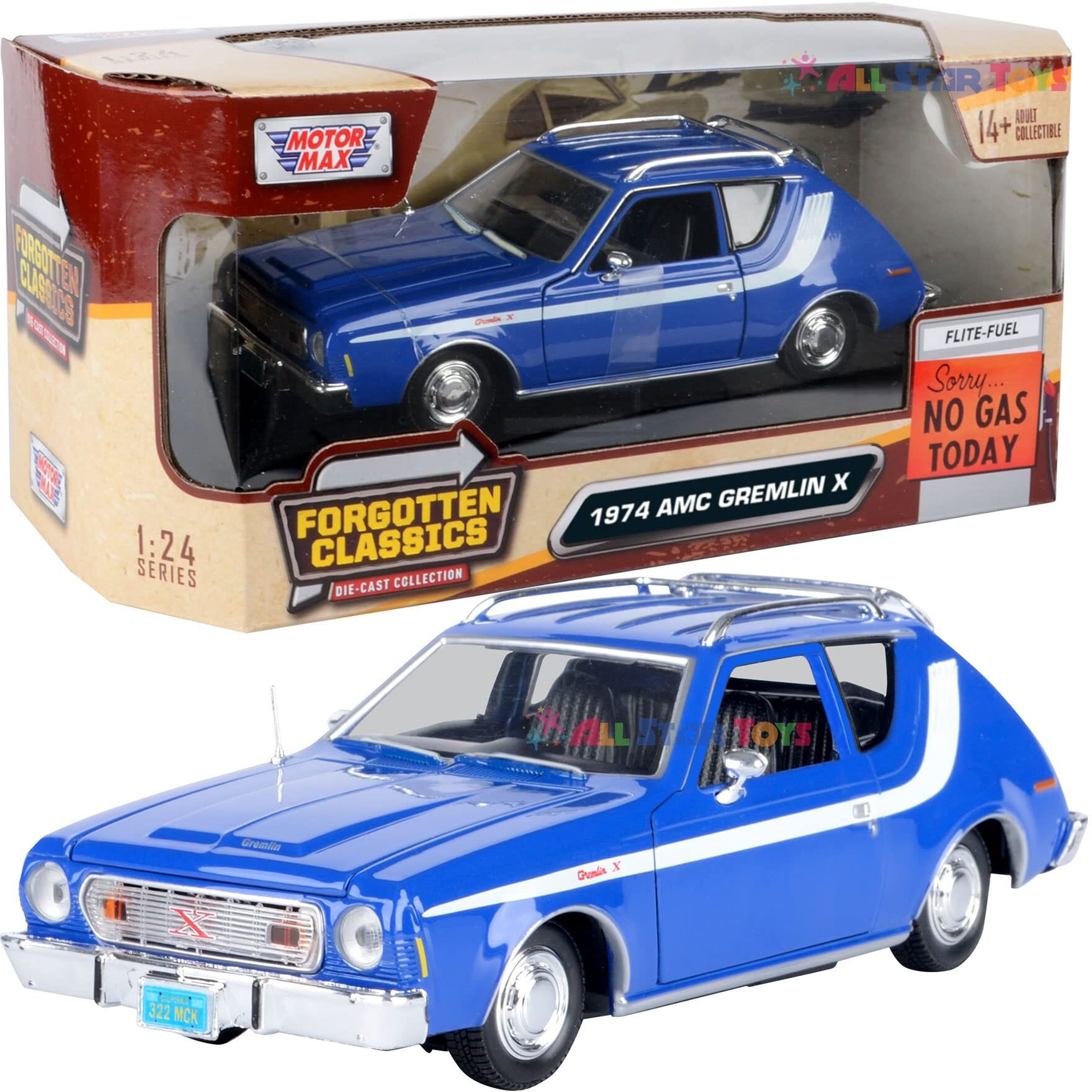 1974 AMC Gremlin X Blue with White Stripes and Roof Rack &quotForgotten Classics" Series 1/24 Diecast Model Car by Motormax