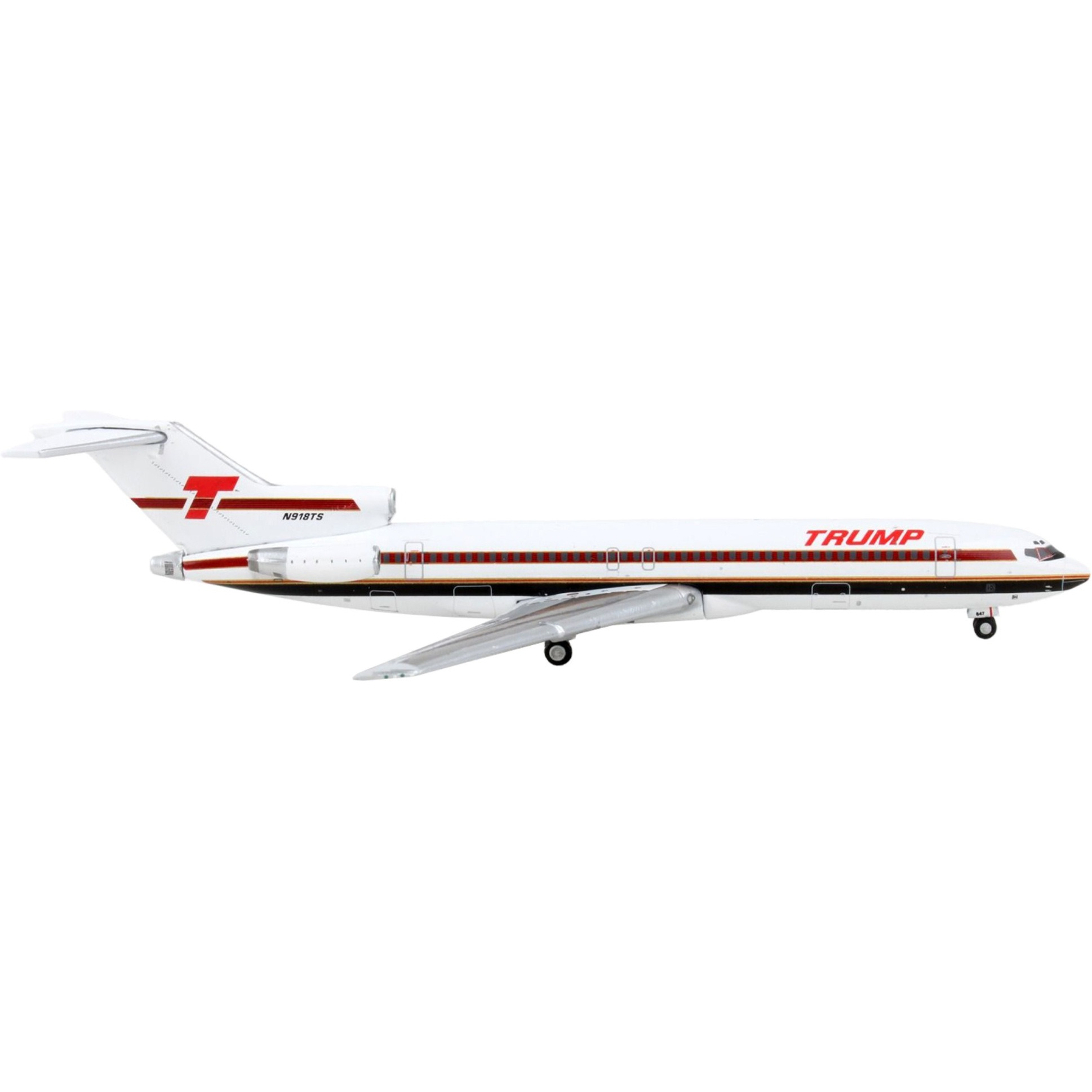 Boeing 727-200 Commercial Aircraft &quotTrump Shuttle" White with Red Stripes 1/400 Diecast Model Airplane by GeminiJets