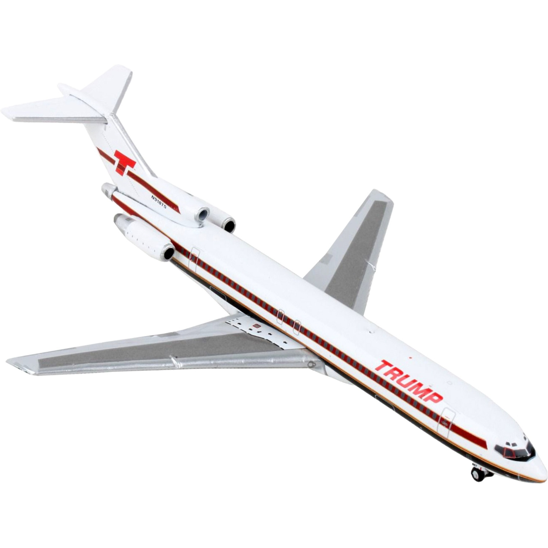 Boeing 727-200 Commercial Aircraft &quotTrump Shuttle" White with Red Stripes 1/400 Diecast Model Airplane by GeminiJets